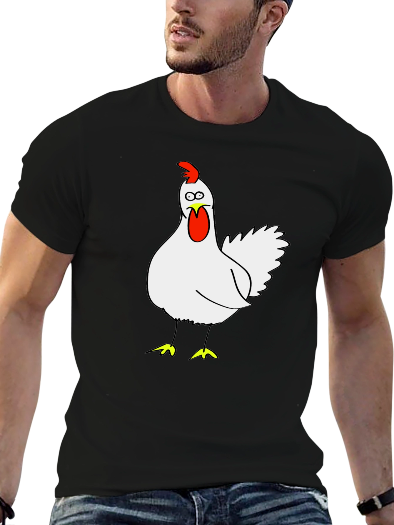 Black Funny Chicken Graphic Tee - Black Cotton T-Shirt view 6