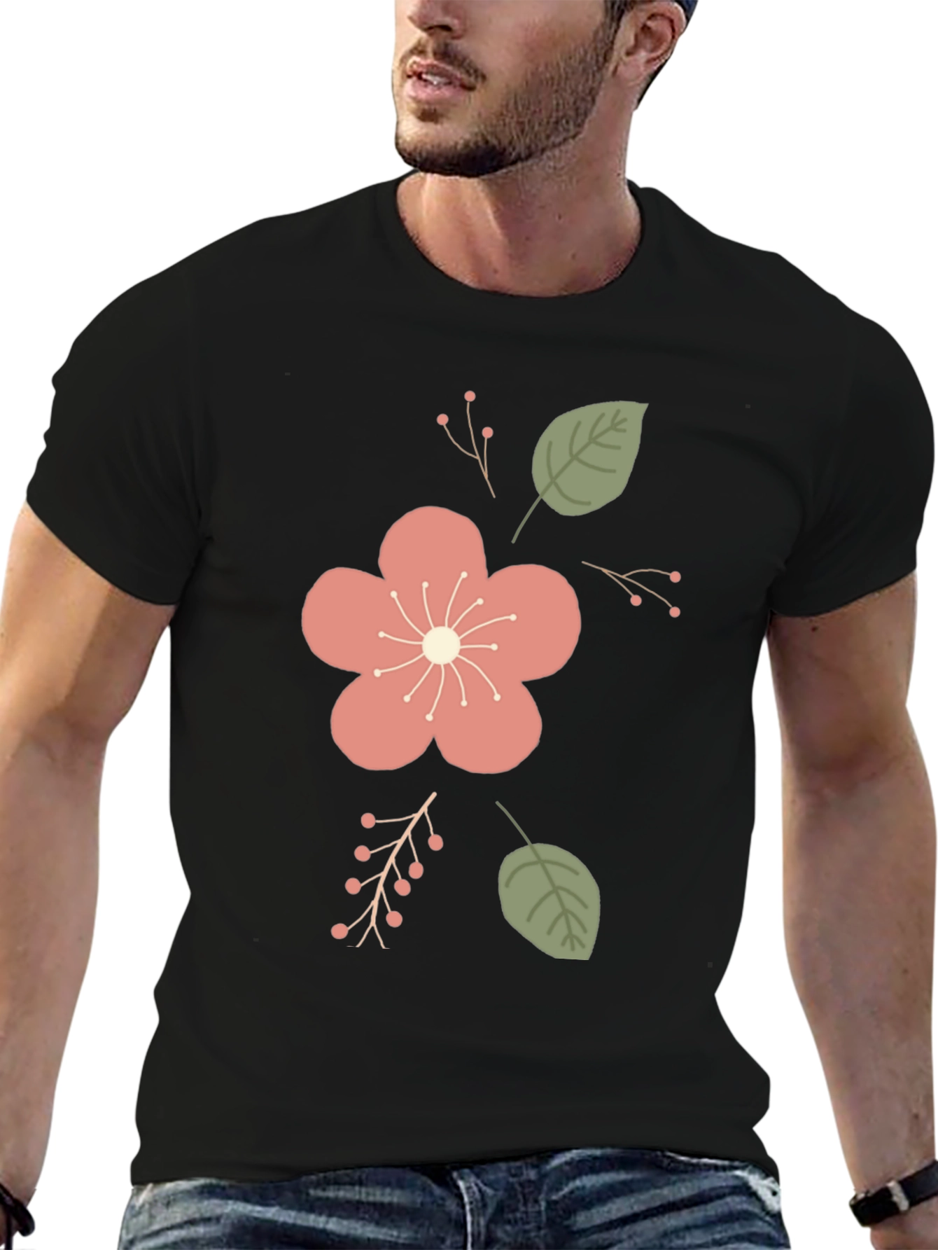 Black Floral Print Crew Neck T-Shirt view 6