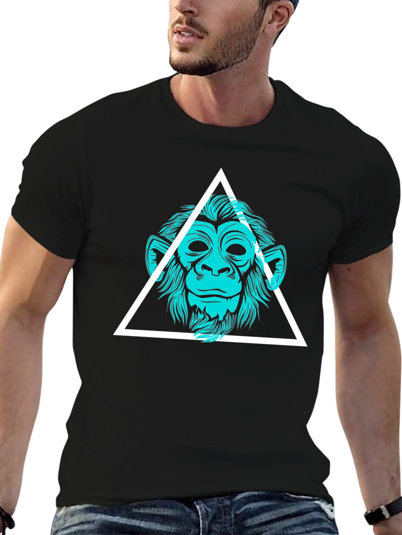 Black Geometric Monkey Graphic Tee view 6