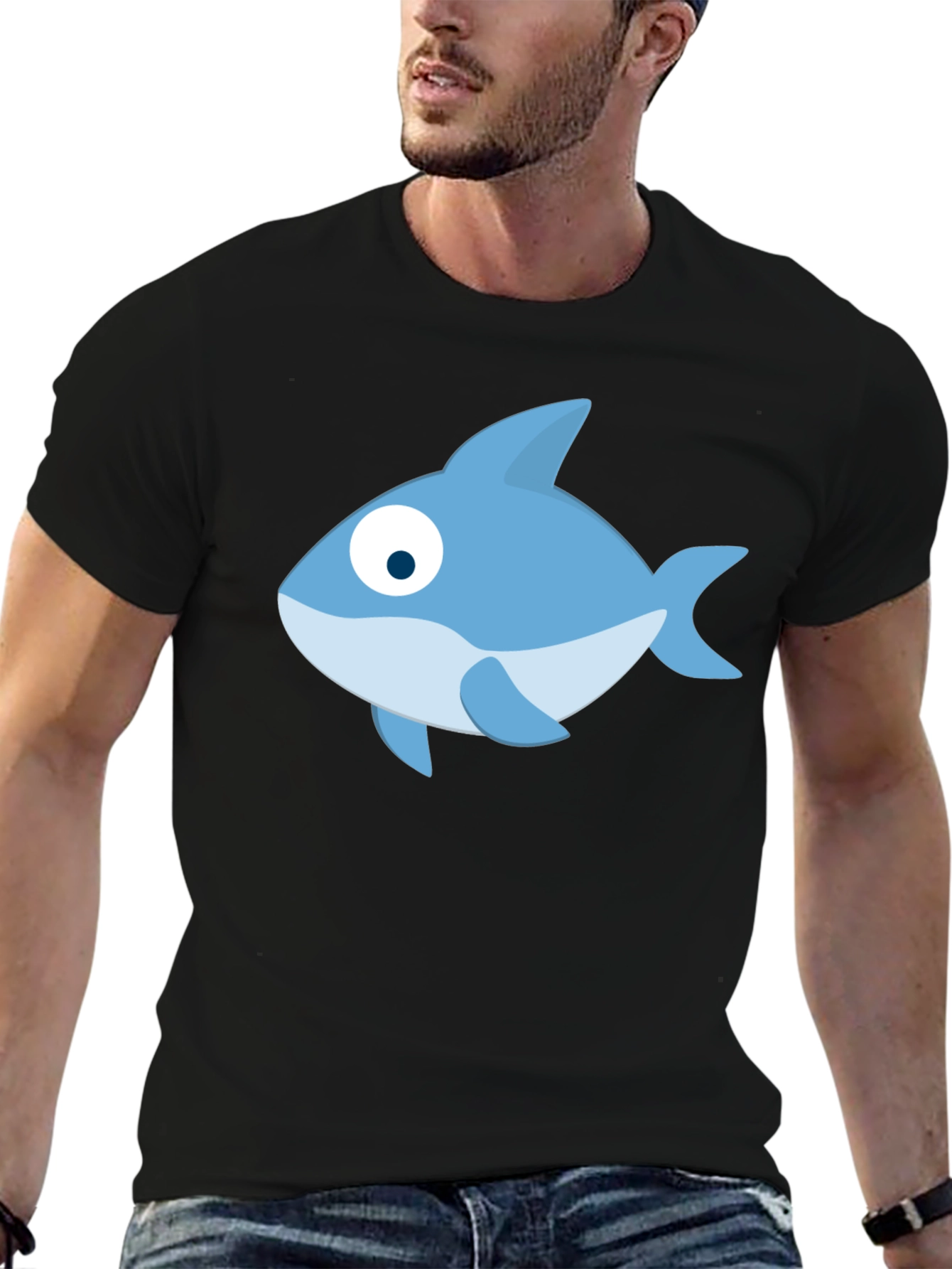 Black Cartoon Fish Black T-Shirt - Casual Style view 6