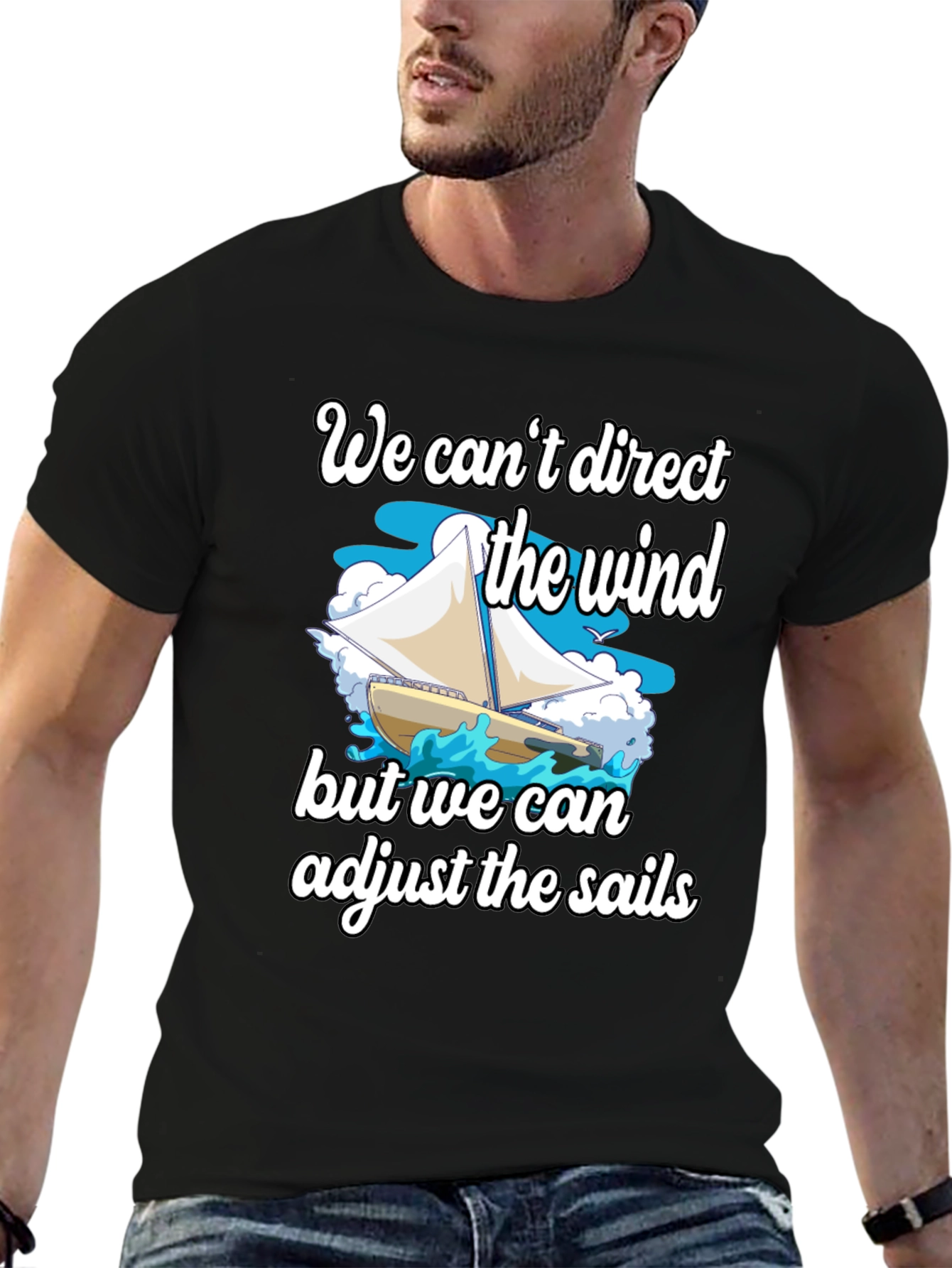 Black Sailboat T-Shirt: Adjust the Sails Graphic Tee view 6