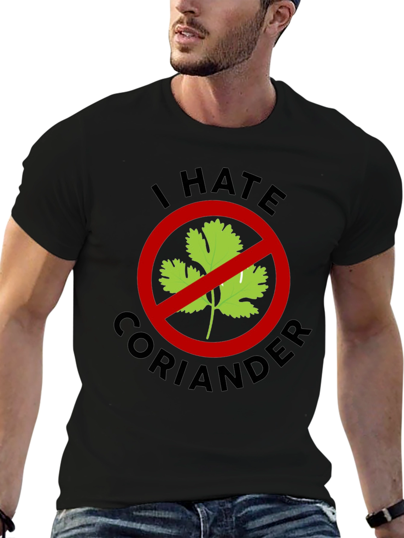 Black I Hate Coriander T-Shirt - Funny Foodie Tee view 6