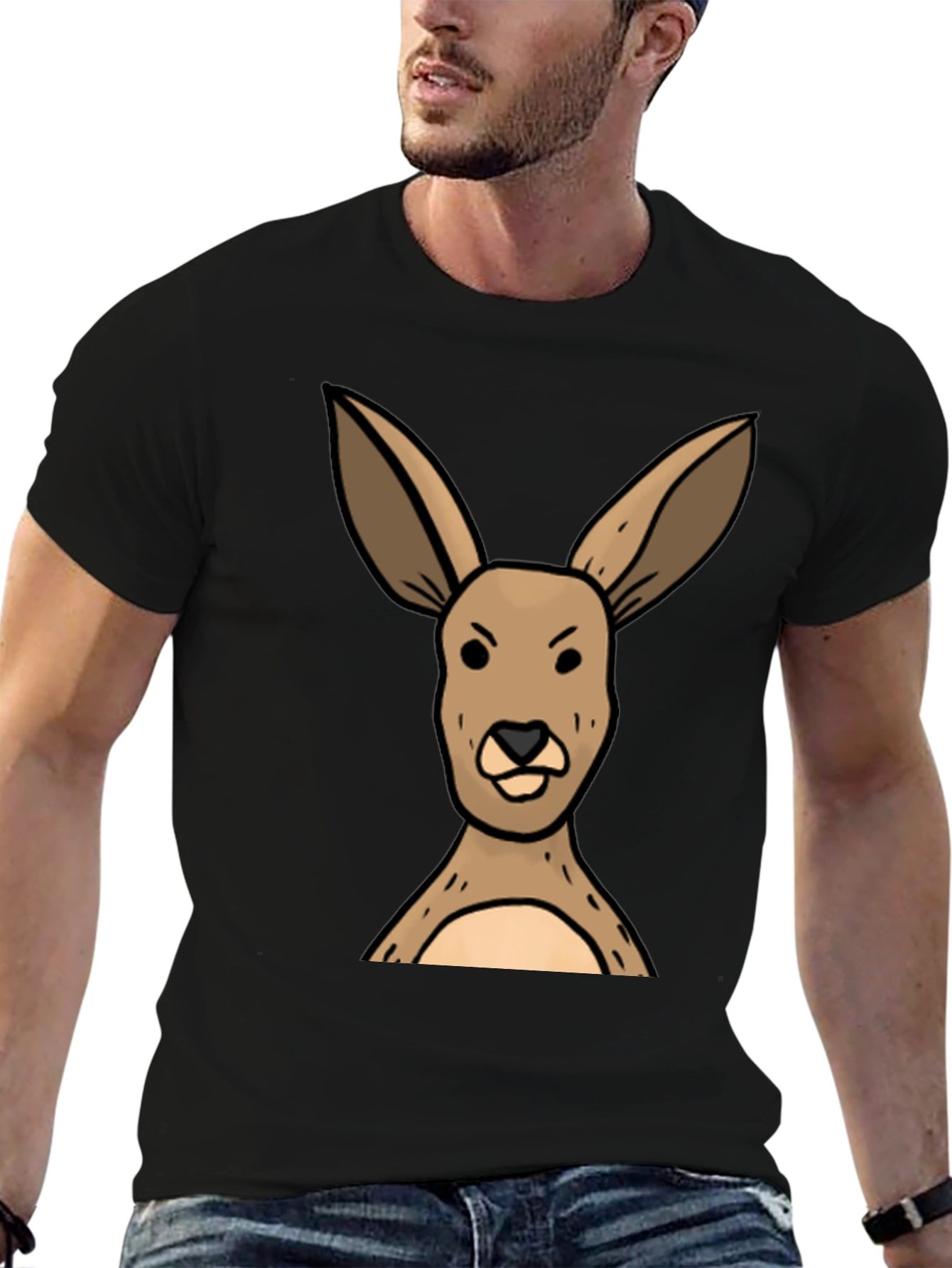 Black Funny Kangaroo Graphic Tee - Unisex Black T-Shirt view 6