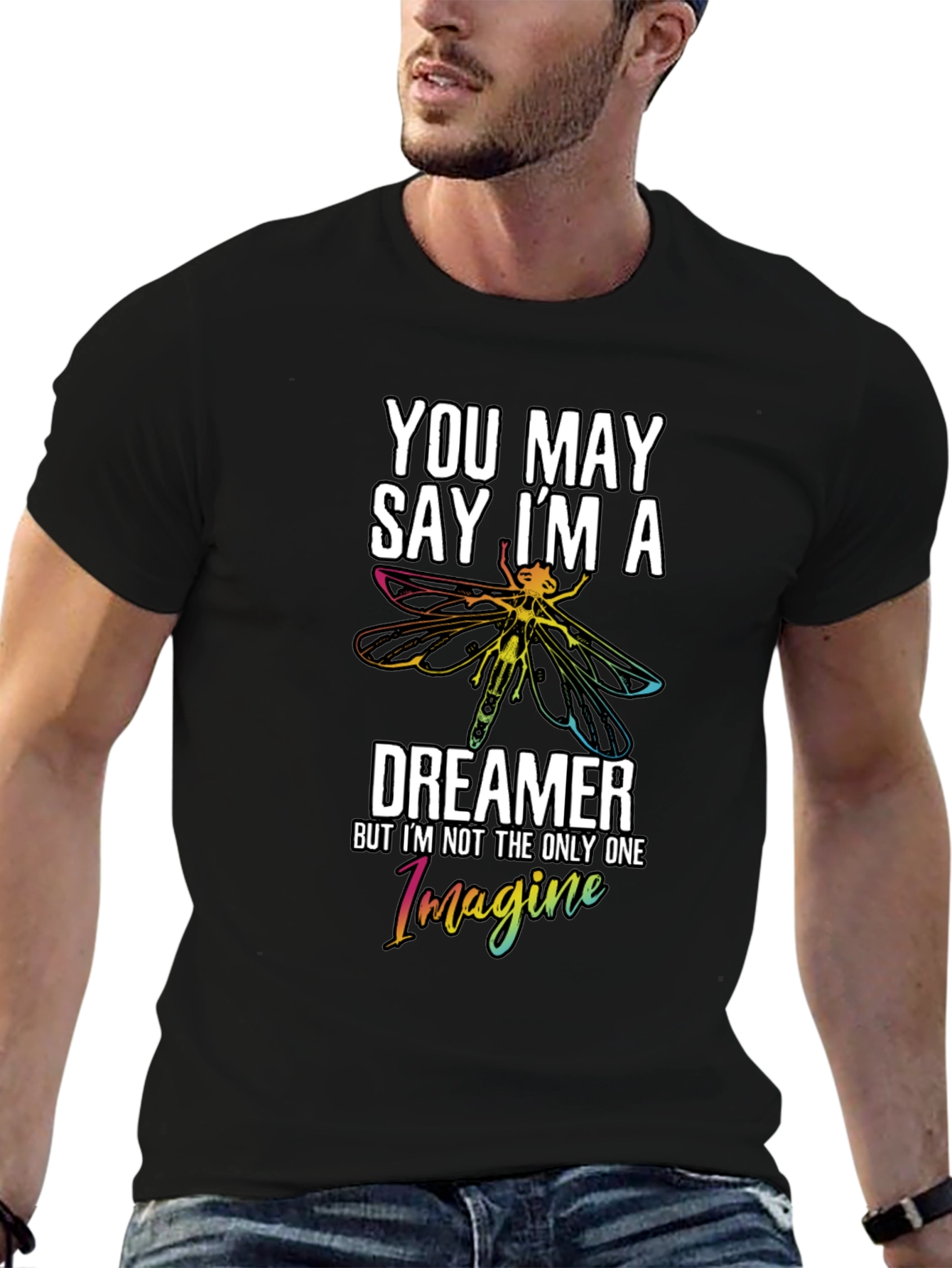 Black You May Say I'm a Dreamer Black Graphic Tee view 6