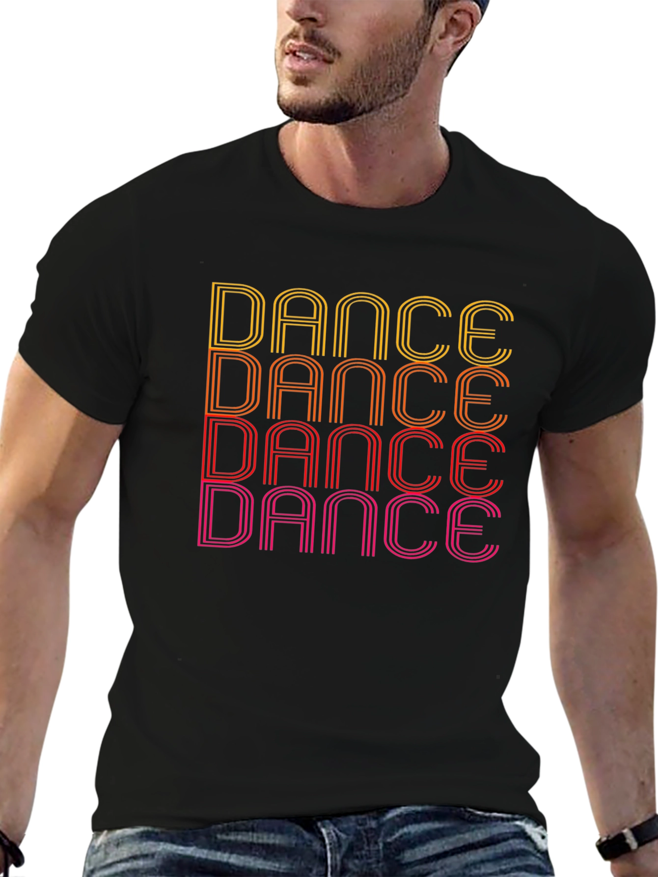 Black Retro Dance Graphic Tee - Black Cotton T-Shirt view 6