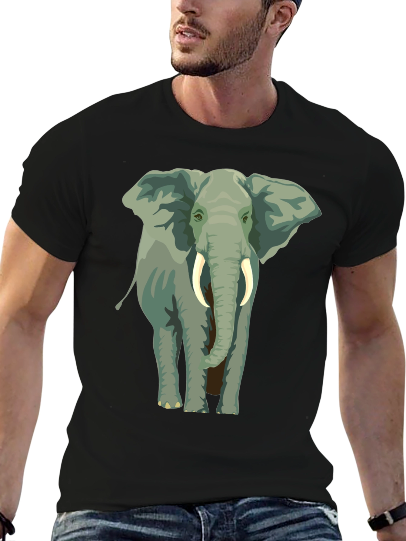 Black Elephant Graphic Print T-Shirt - Black view 6