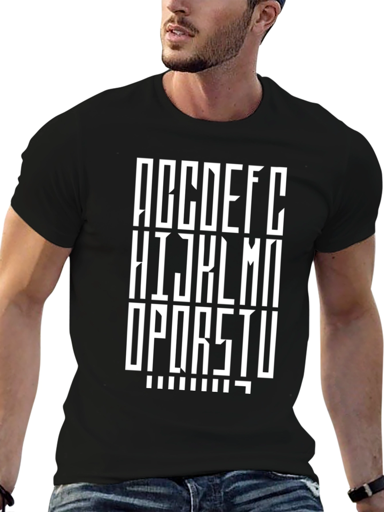 Black Modern Alphabet Print Black T-Shirt view 6