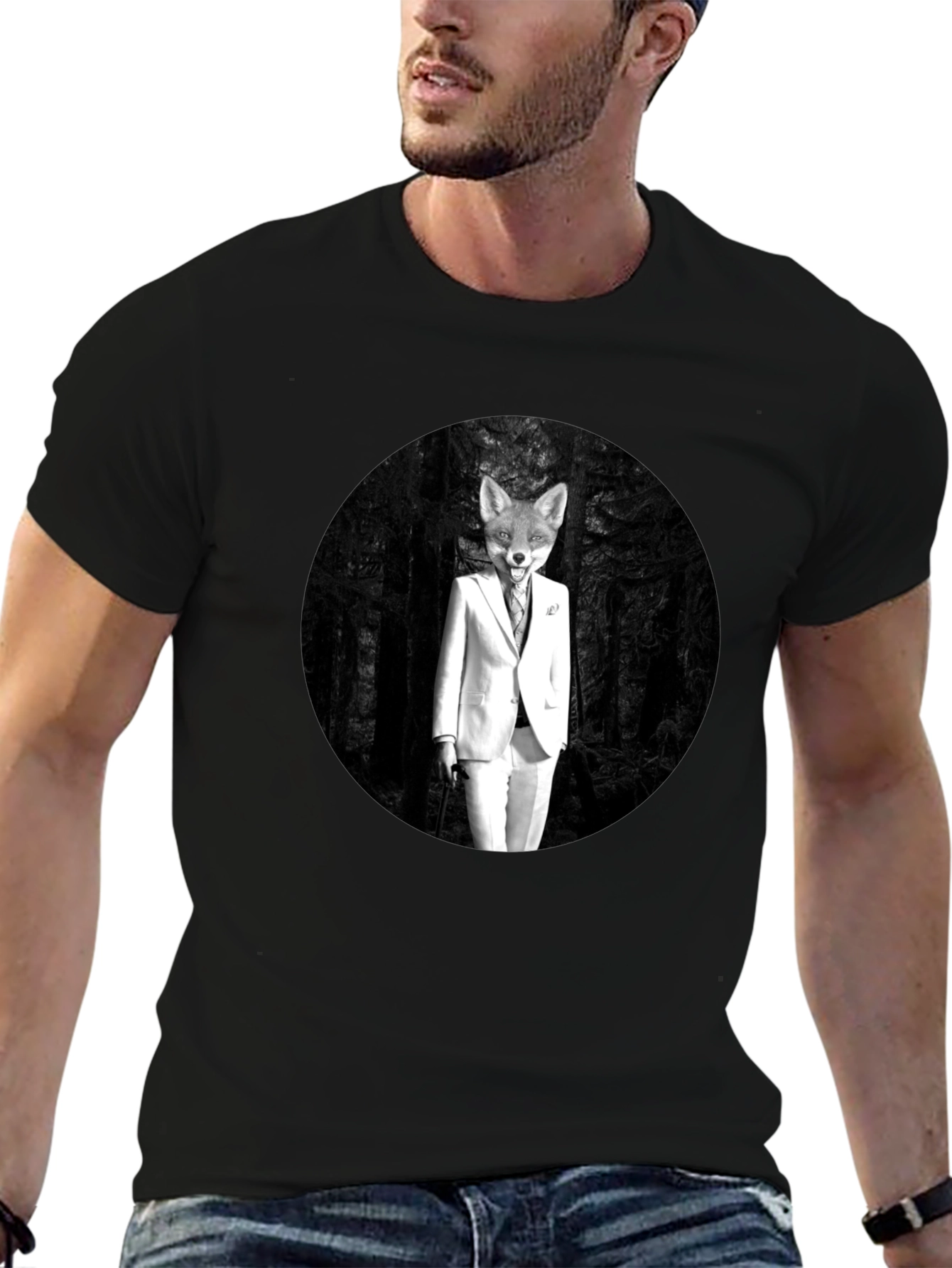 Black Sophisticated Fox Black T-Shirt view 6