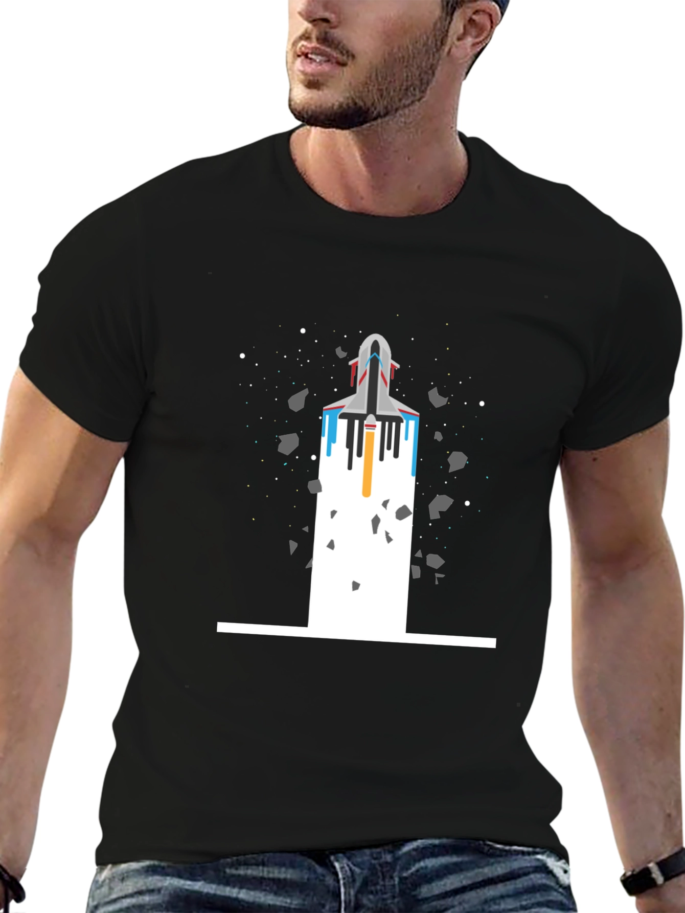 Black Space Shuttle Launch T-Shirt view 6