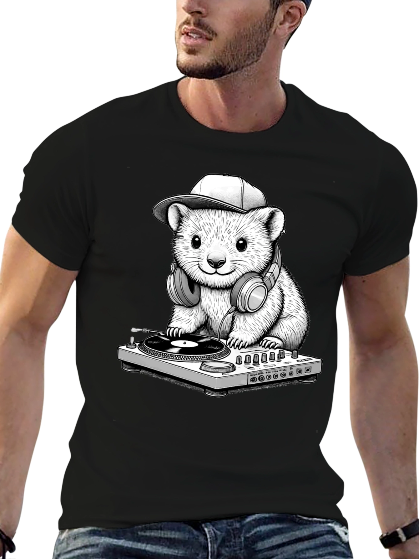 Black DJ Hamster Graphic T-Shirt view 6