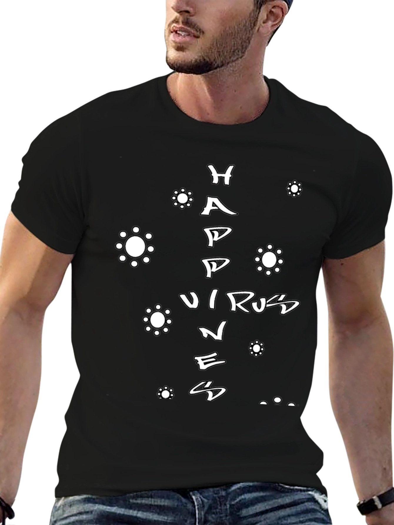 Black Happy Virus Kindness T-Shirt - Black Cotton Tee view 6