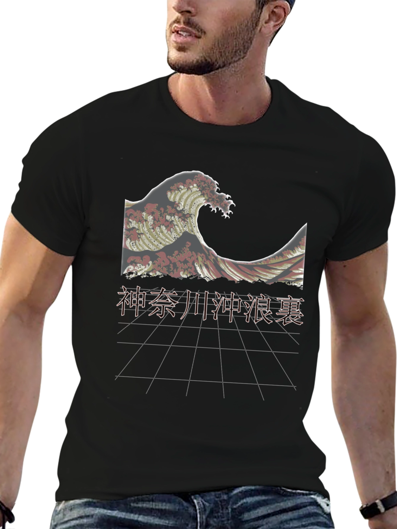 Black Great Wave Kanagawa Black T-Shirt view 6