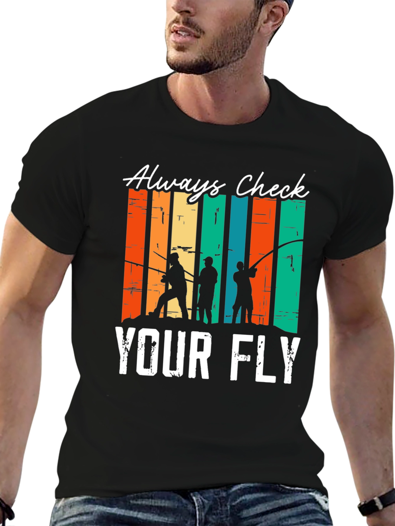 Black Always Check Your Fly Fishing T-Shirt view 6