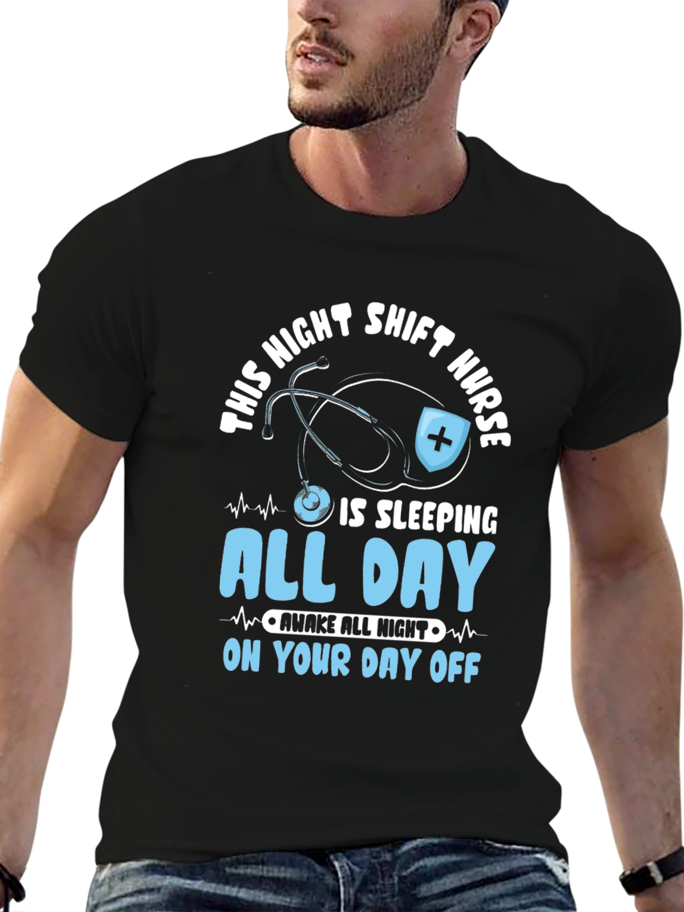 Black Night Shift Nurse Sleeping All Day T-Shirt view 6