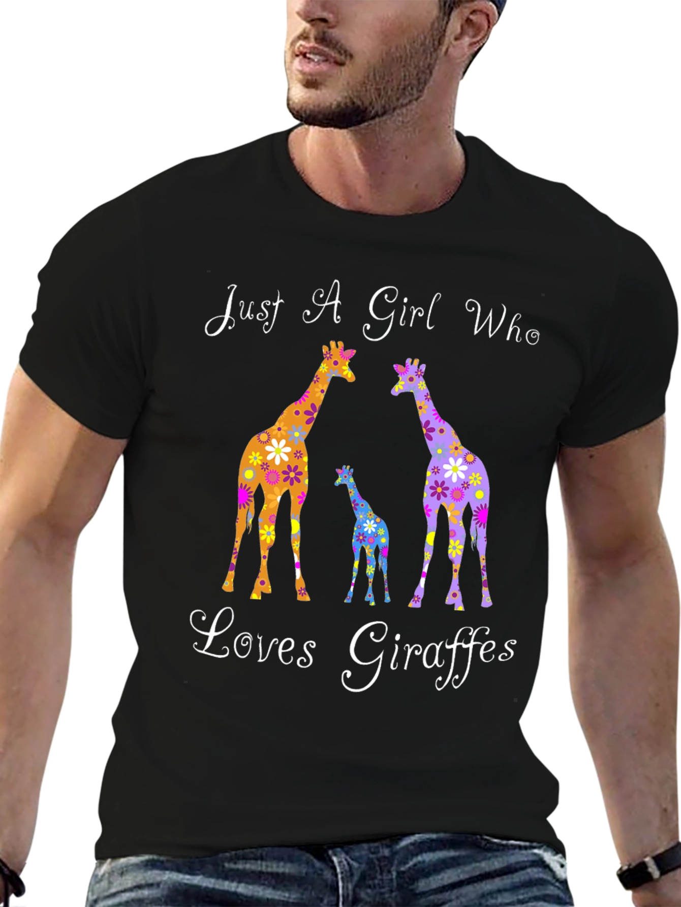 Black Giraffe Lover Graphic Tee | Women's Giraffe T-Shirt view 6