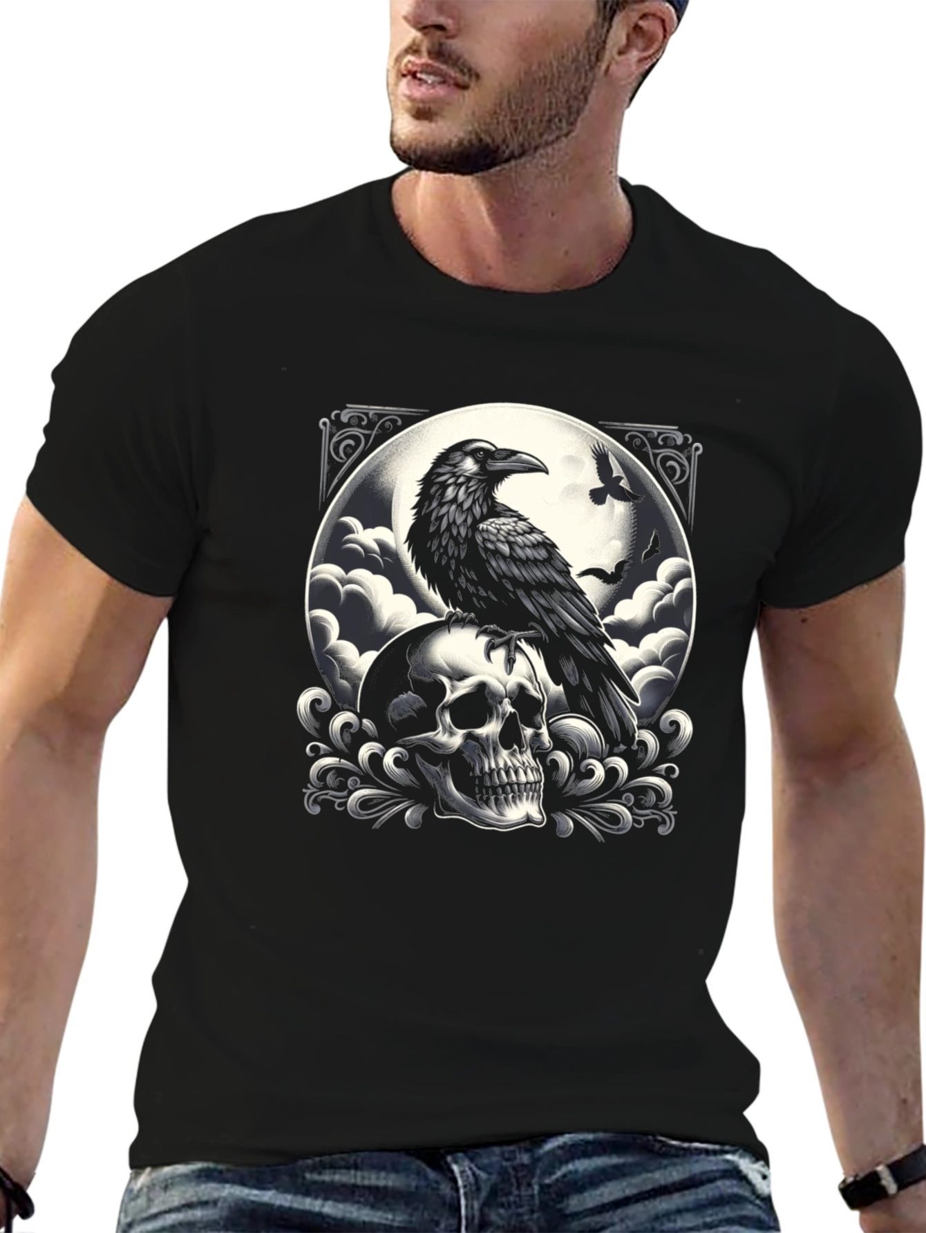 Black Raven Skull Graphic Tee - Dark Gothic Style view 6