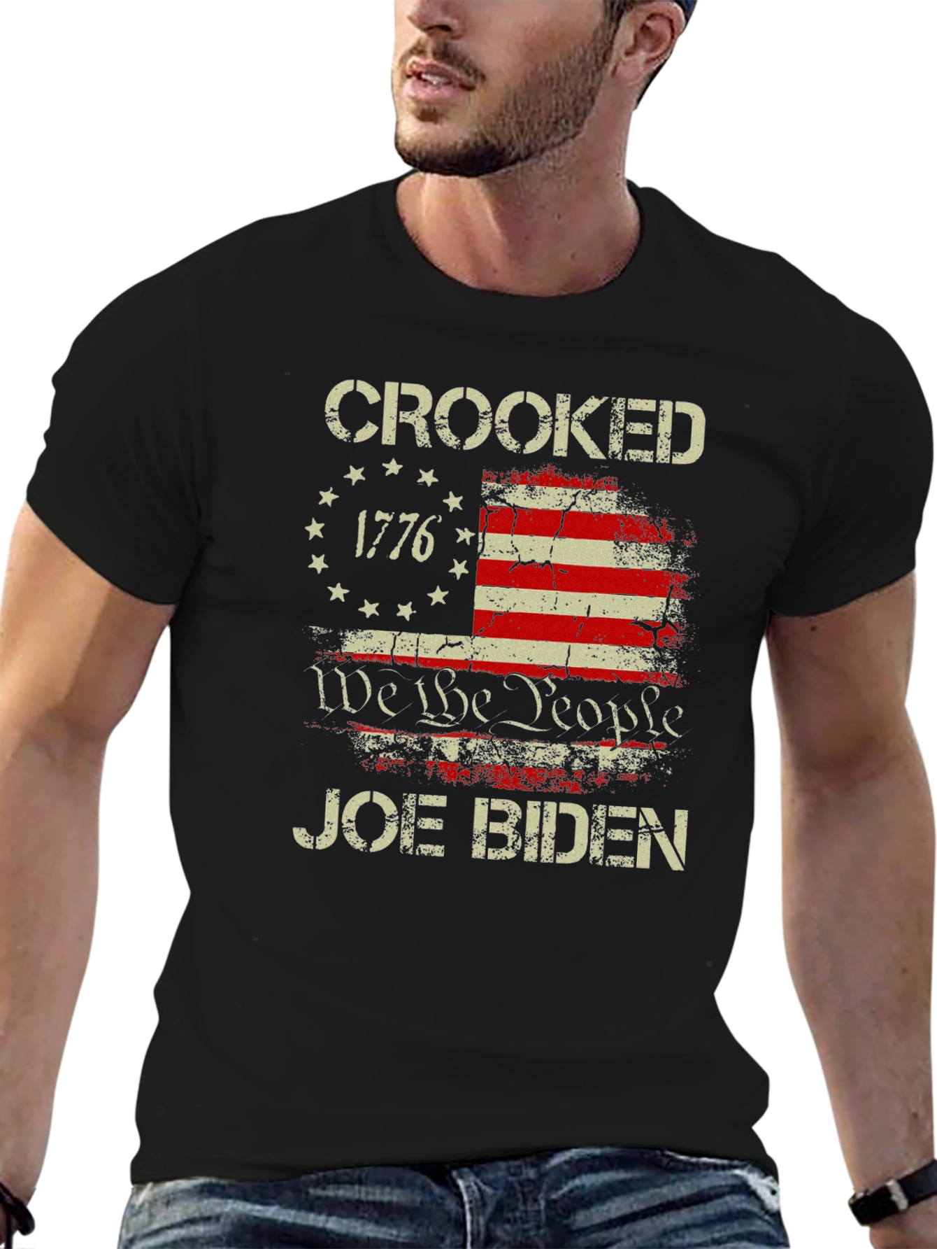Black Crooked Joe Biden Graphic T-Shirt view 6