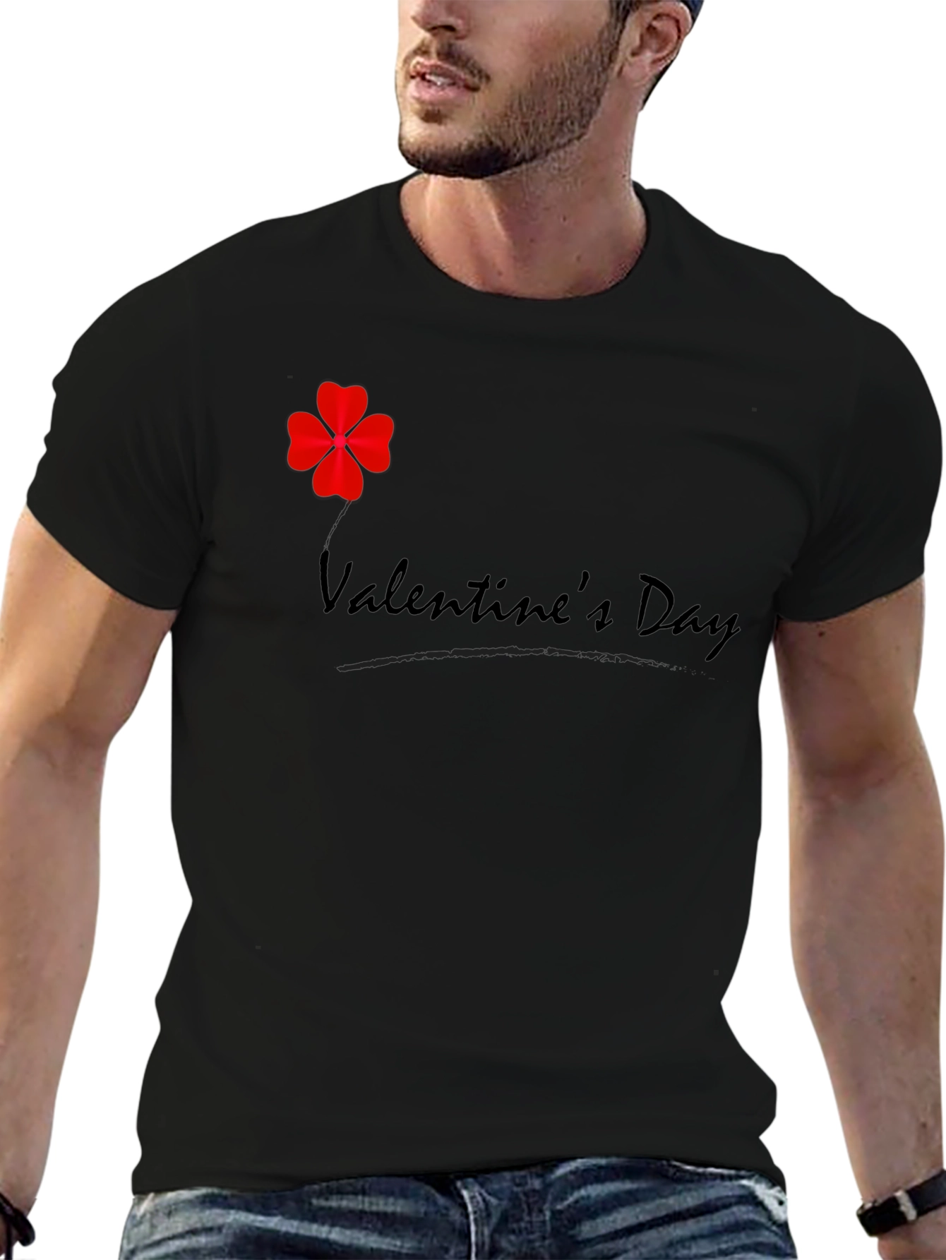 Black Valentine's Day Clover T-Shirt - Men's Black Tee view 6