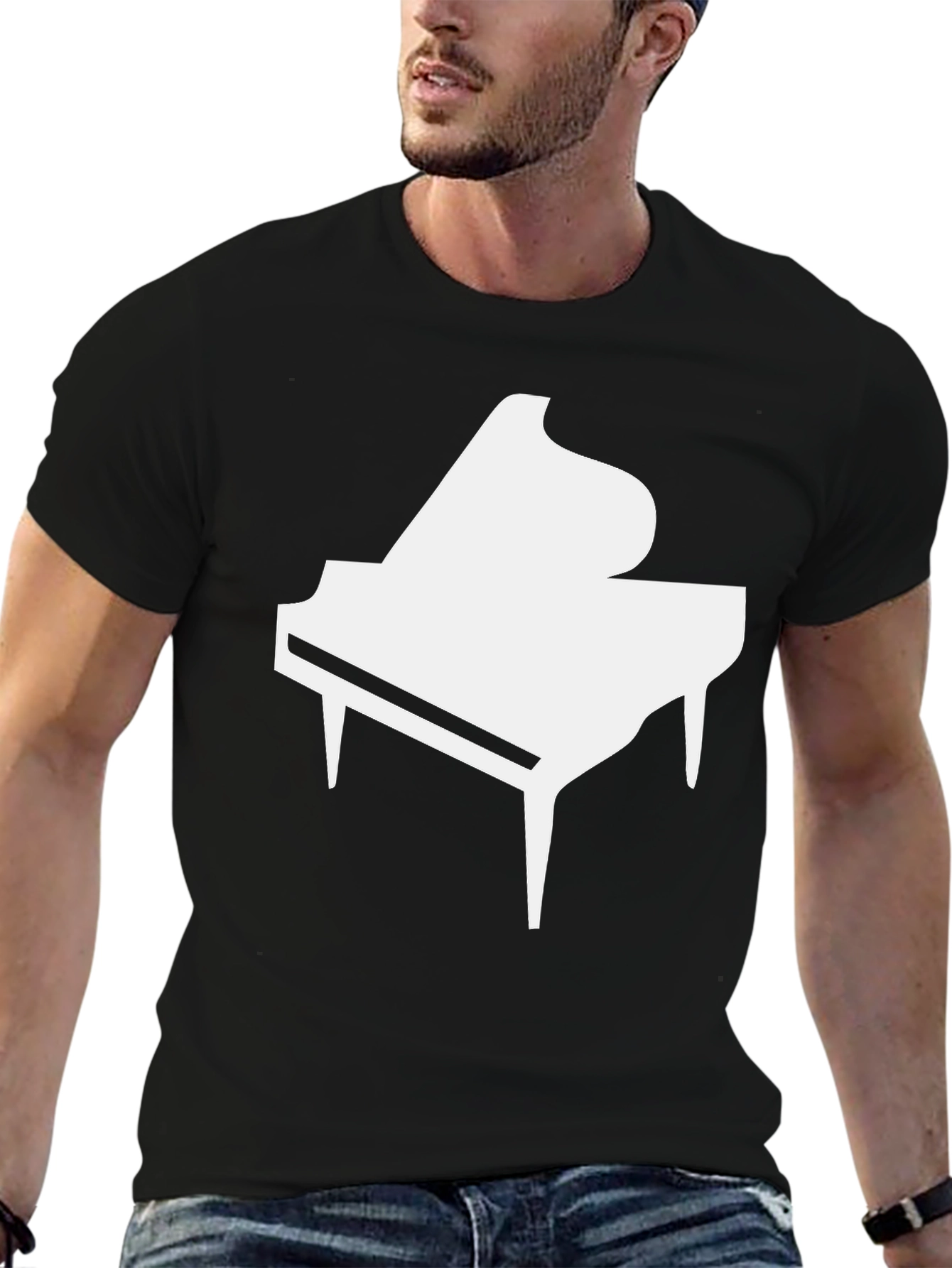 Black Grand Piano Graphic Tee - Music Lover's T-Shirt view 6