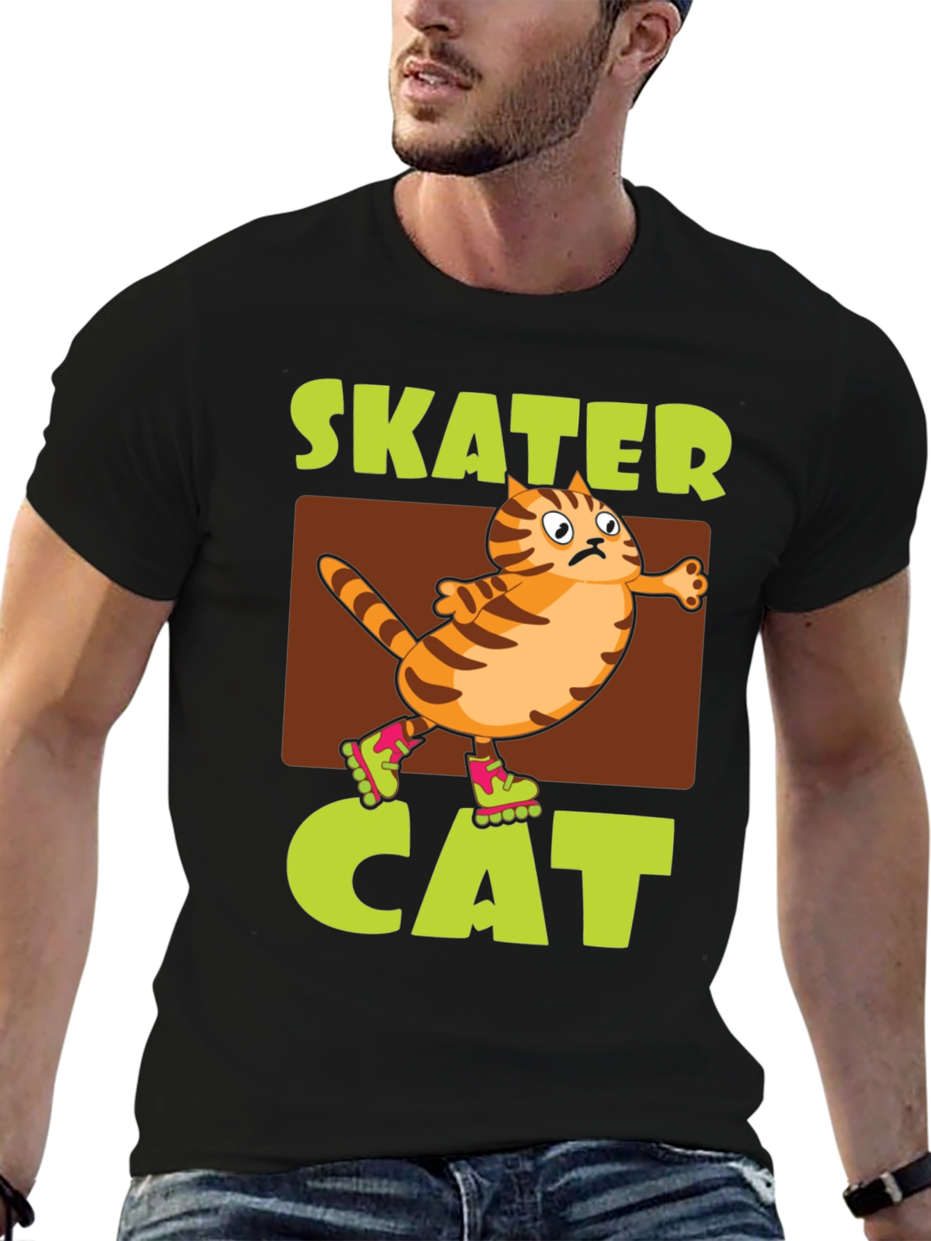 Black Skater Cat Graphic Tee - Novelty Humor T-Shirt view 6