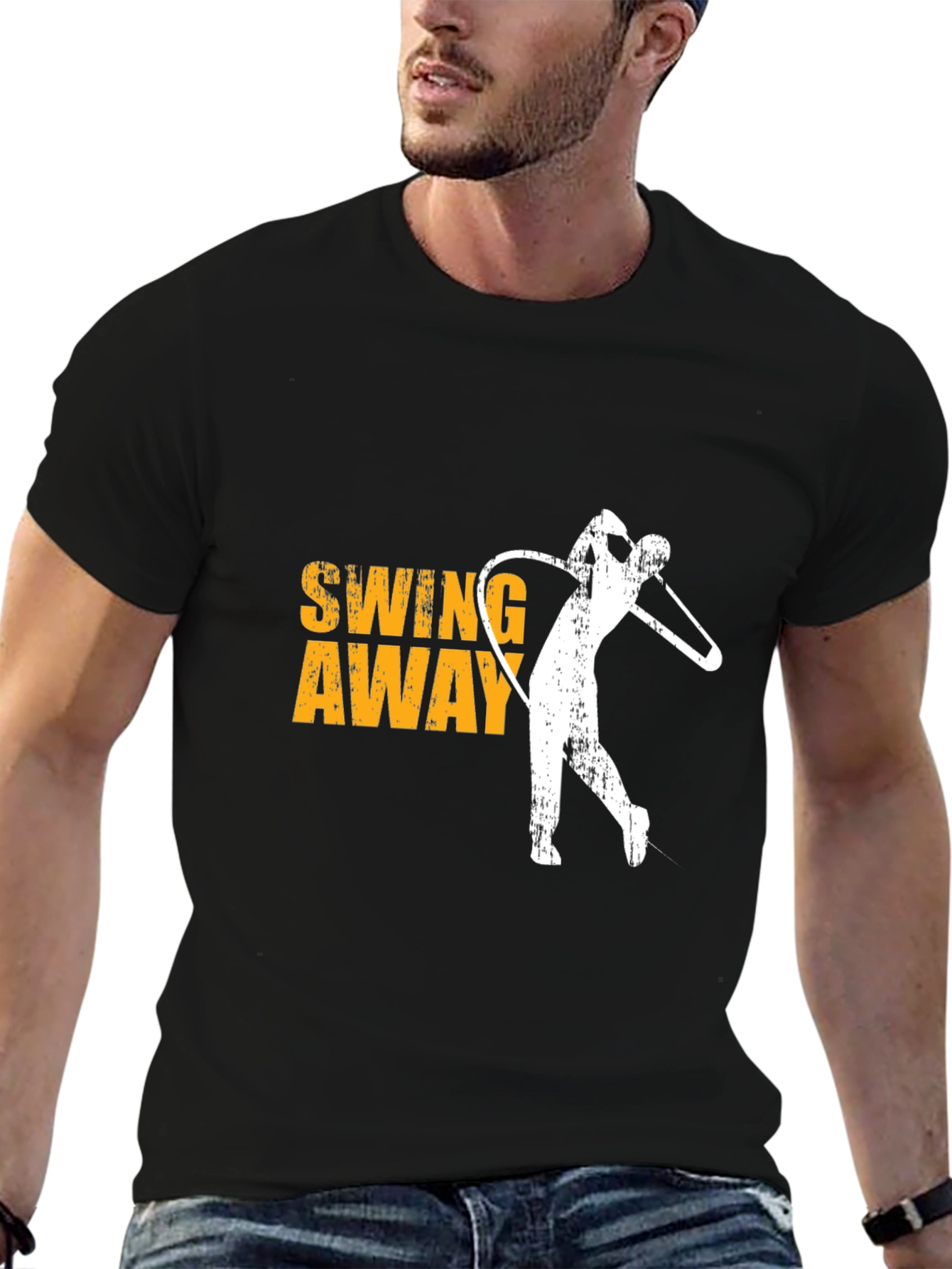 Black Golf Swing Away Tee - Black Cotton Graphic T-Shirt view 6