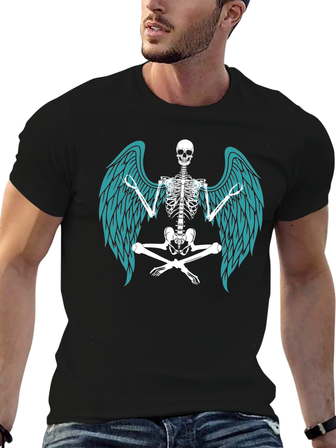 Black Winged Skeleton Graphic Tee - Men's Black T-Shirt view 6