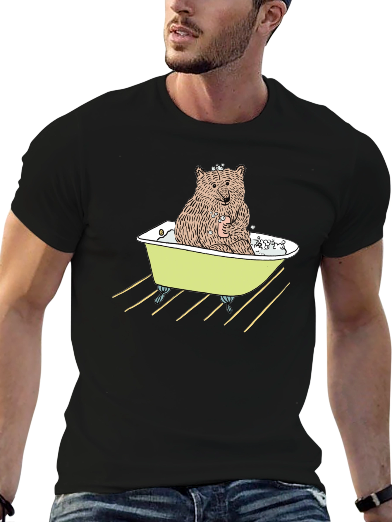 Black Bear in Bathtub Graphic Tee view 6