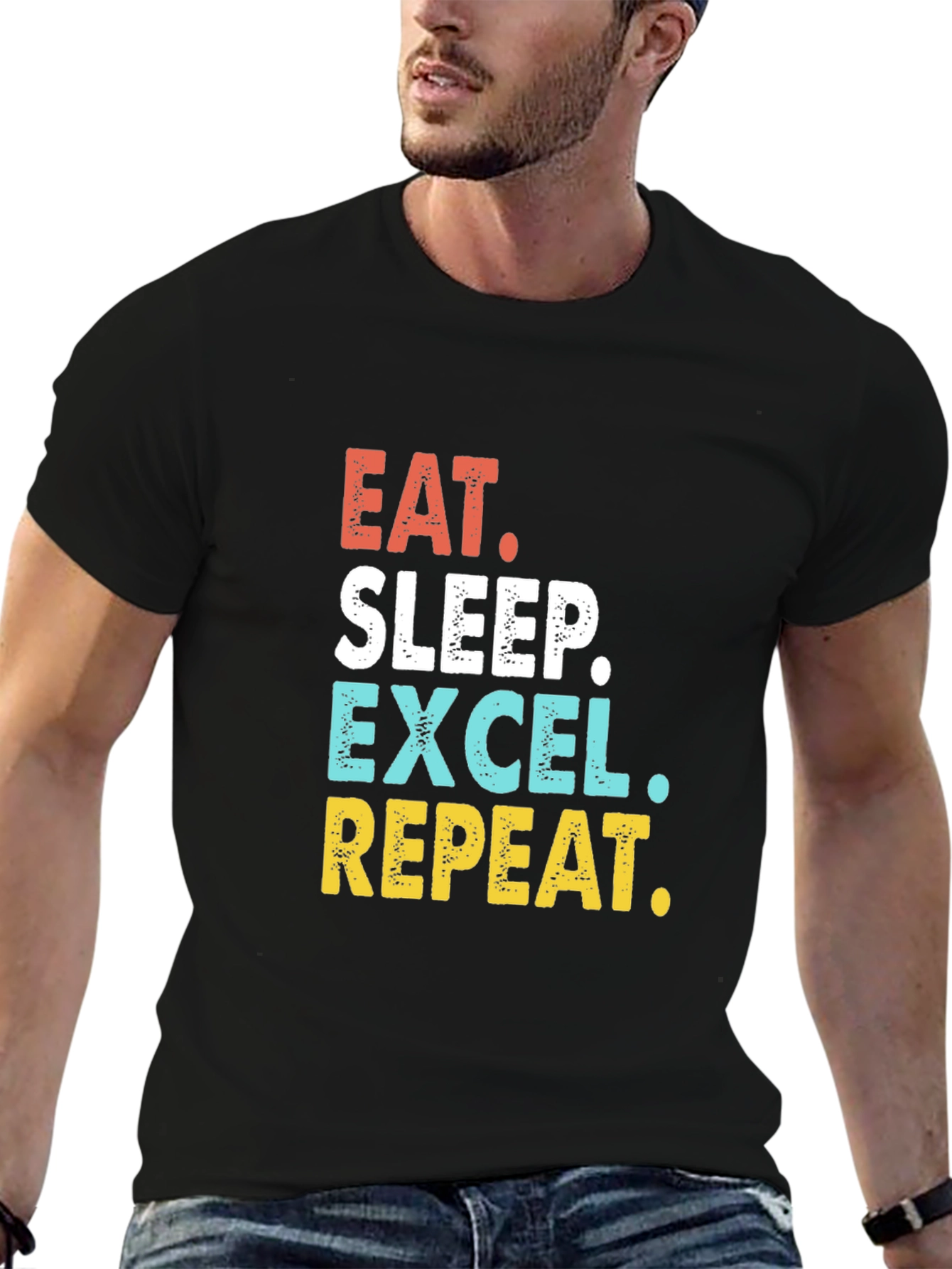 Black Eat Sleep Excel Repeat T-Shirt view 6