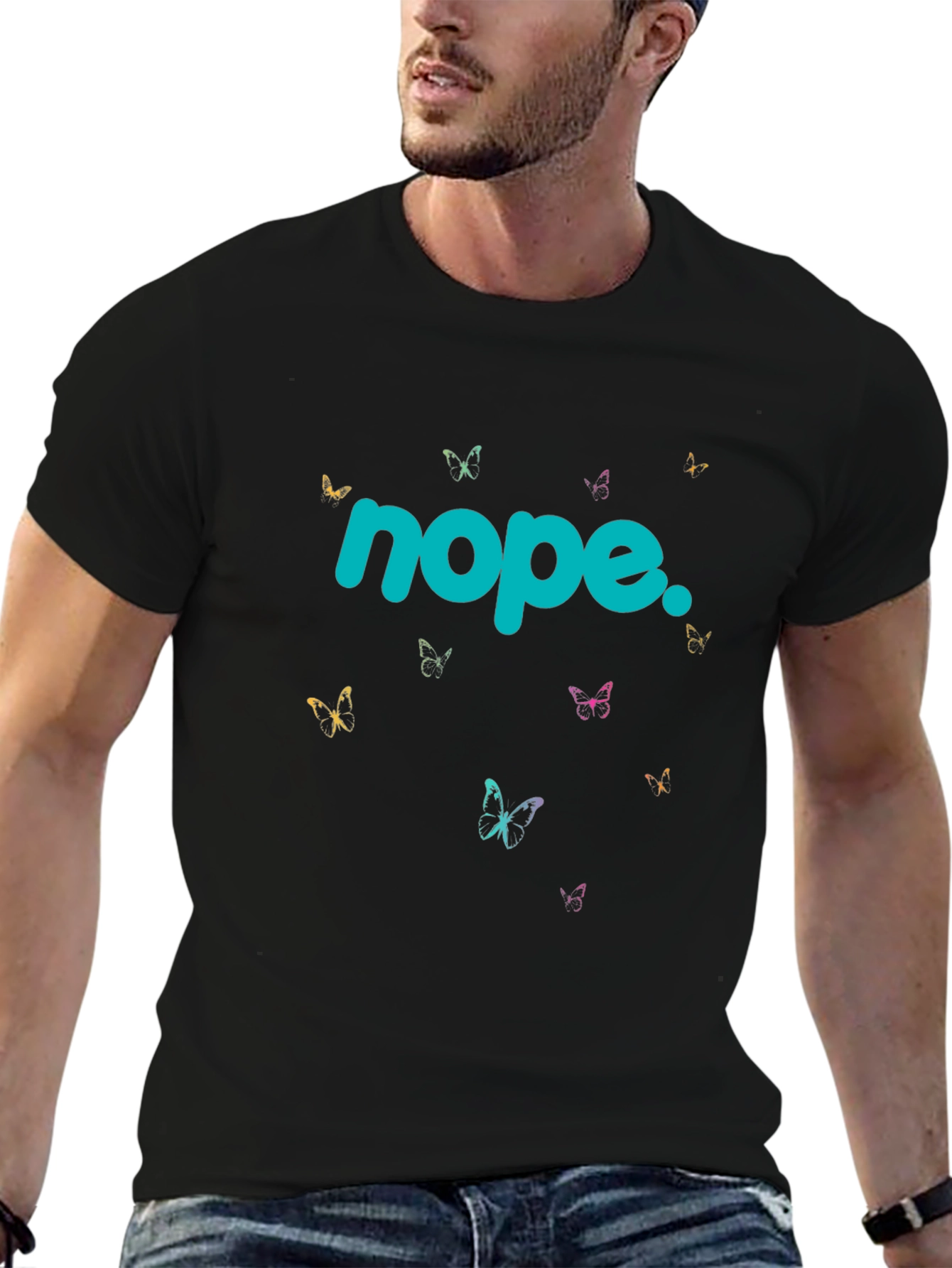 Black Nope Butterfly Graphic T-Shirt - Casual Black Tee view 6