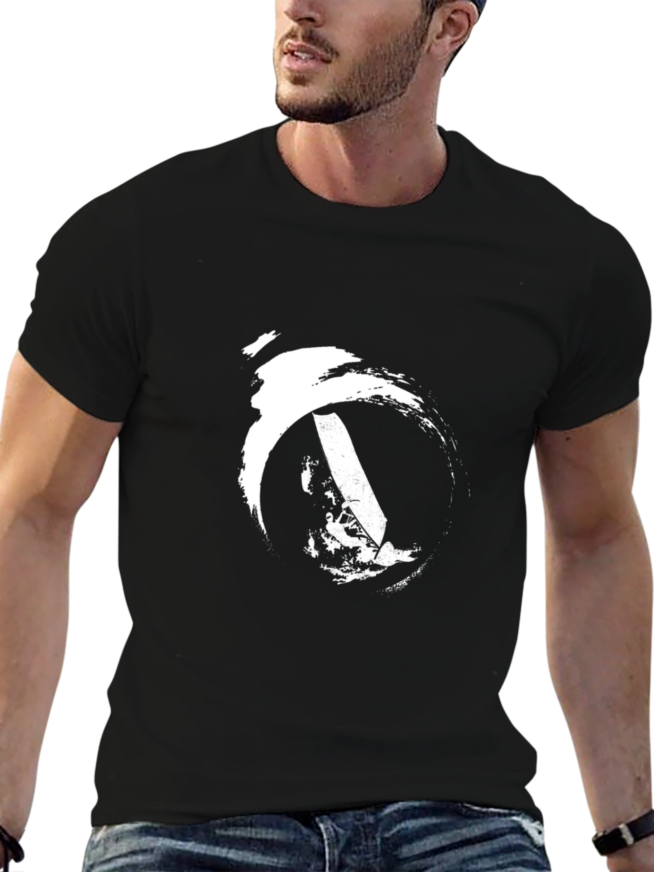 Black Modern Graphic T-Shirt - Abstract Sword Design view 6