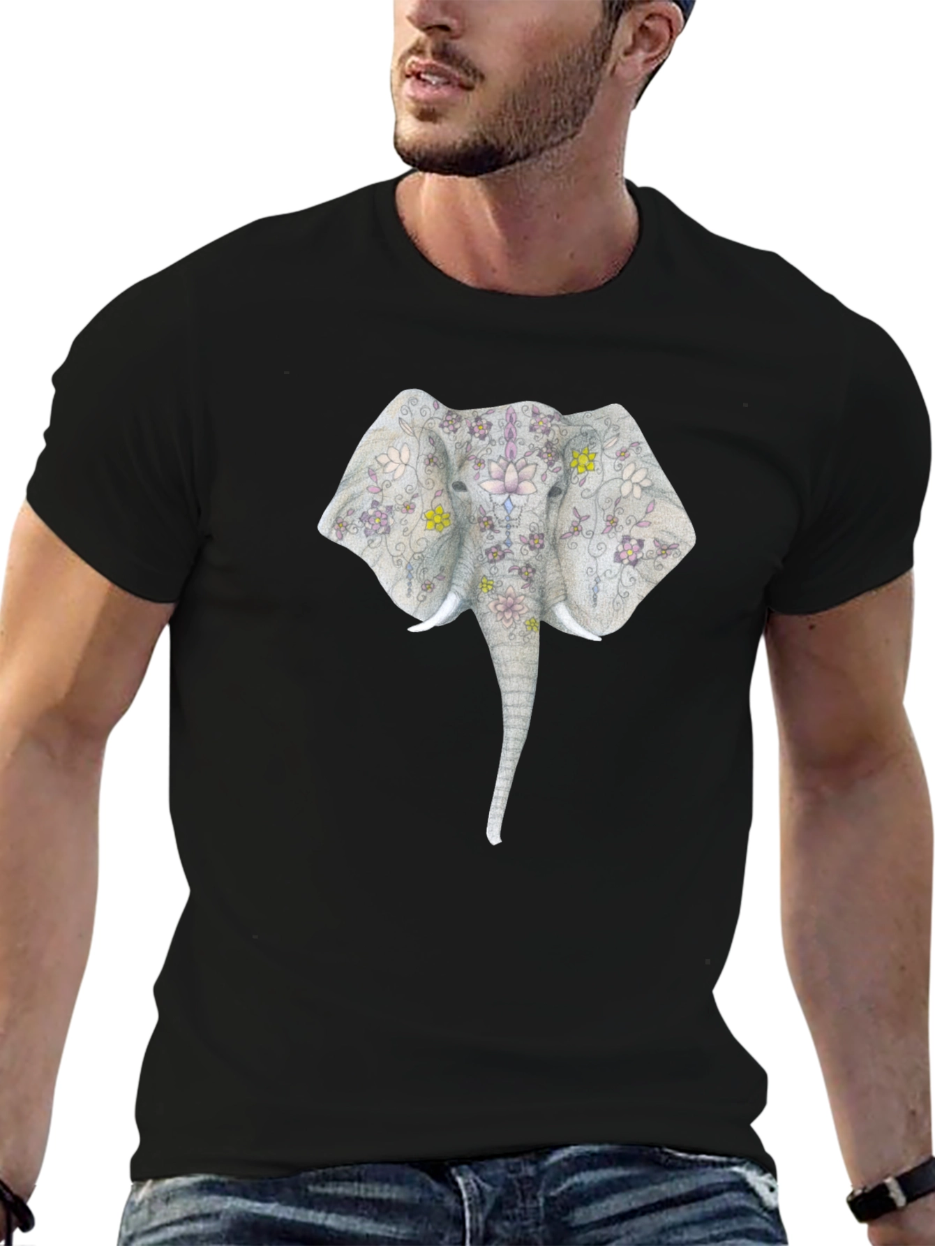 Black Floral Elephant Graphic T-Shirt view 6