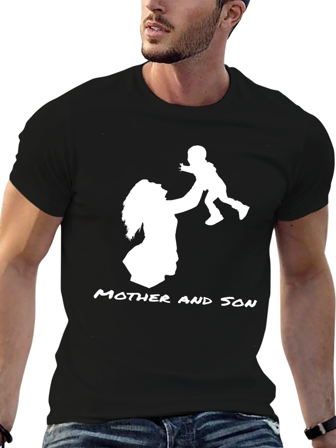 Black Mother and Son Graphic Print Black T-Shirt view 6