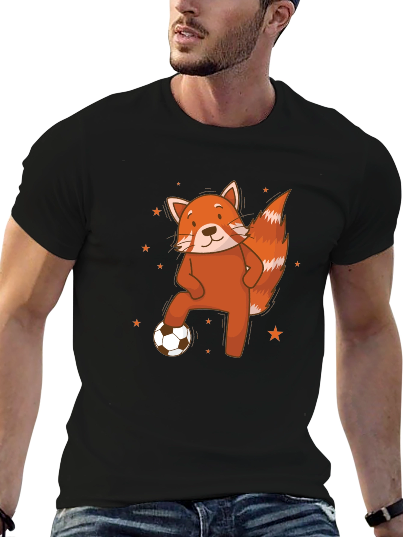 Black Red Panda Soccer T-Shirt - Cute Animal Tee view 6