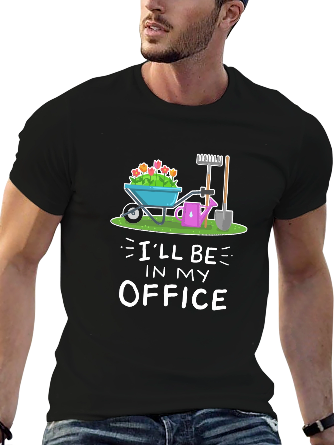 Black Gardening T-Shirt: "I'll Be In My Office" view 6