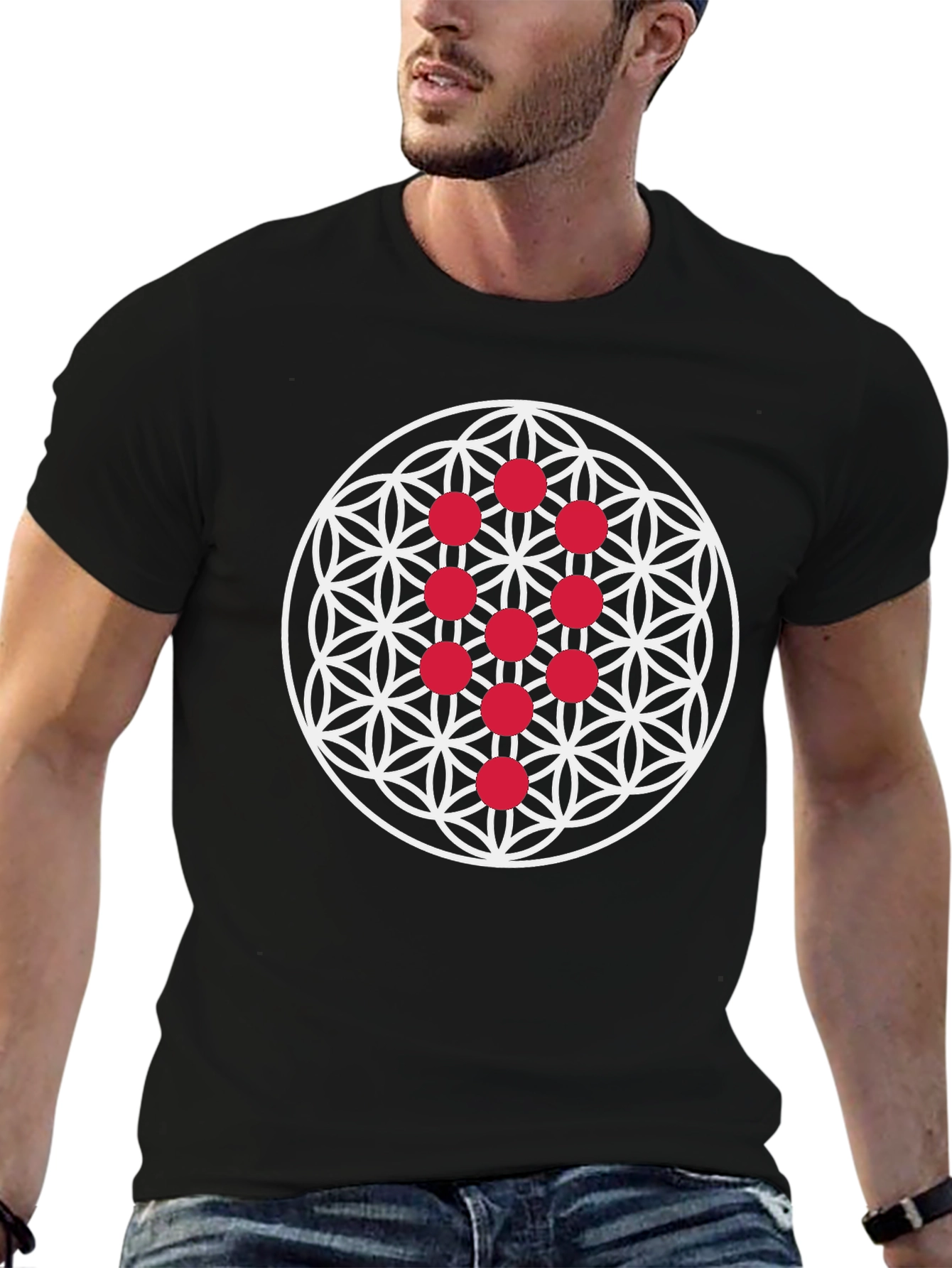 Black Sacred Geometry Seed of Life T-Shirt view 6