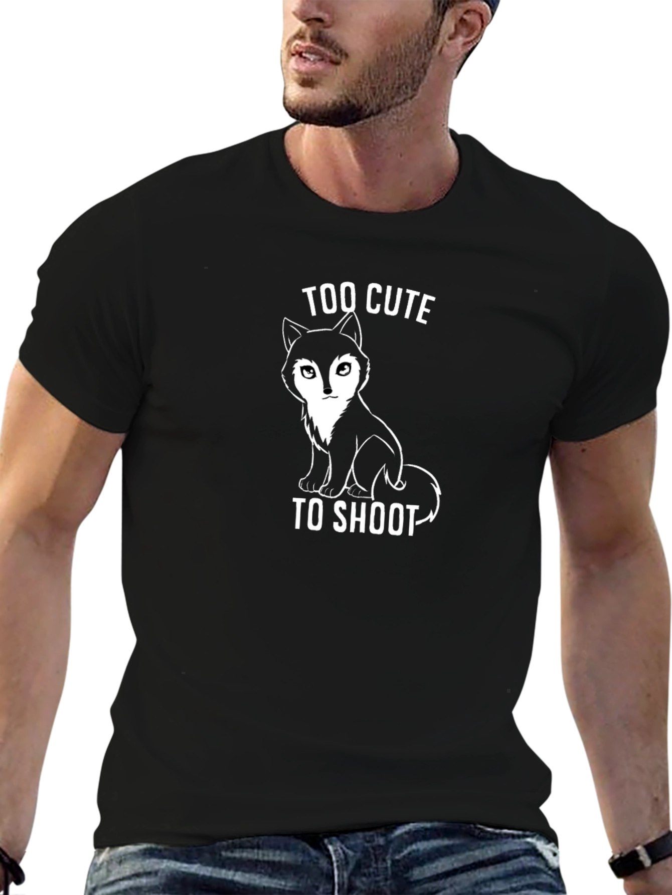 Black Cute Fox T-Shirt - Too Cute To Shoot Funny Animal Tee view 6