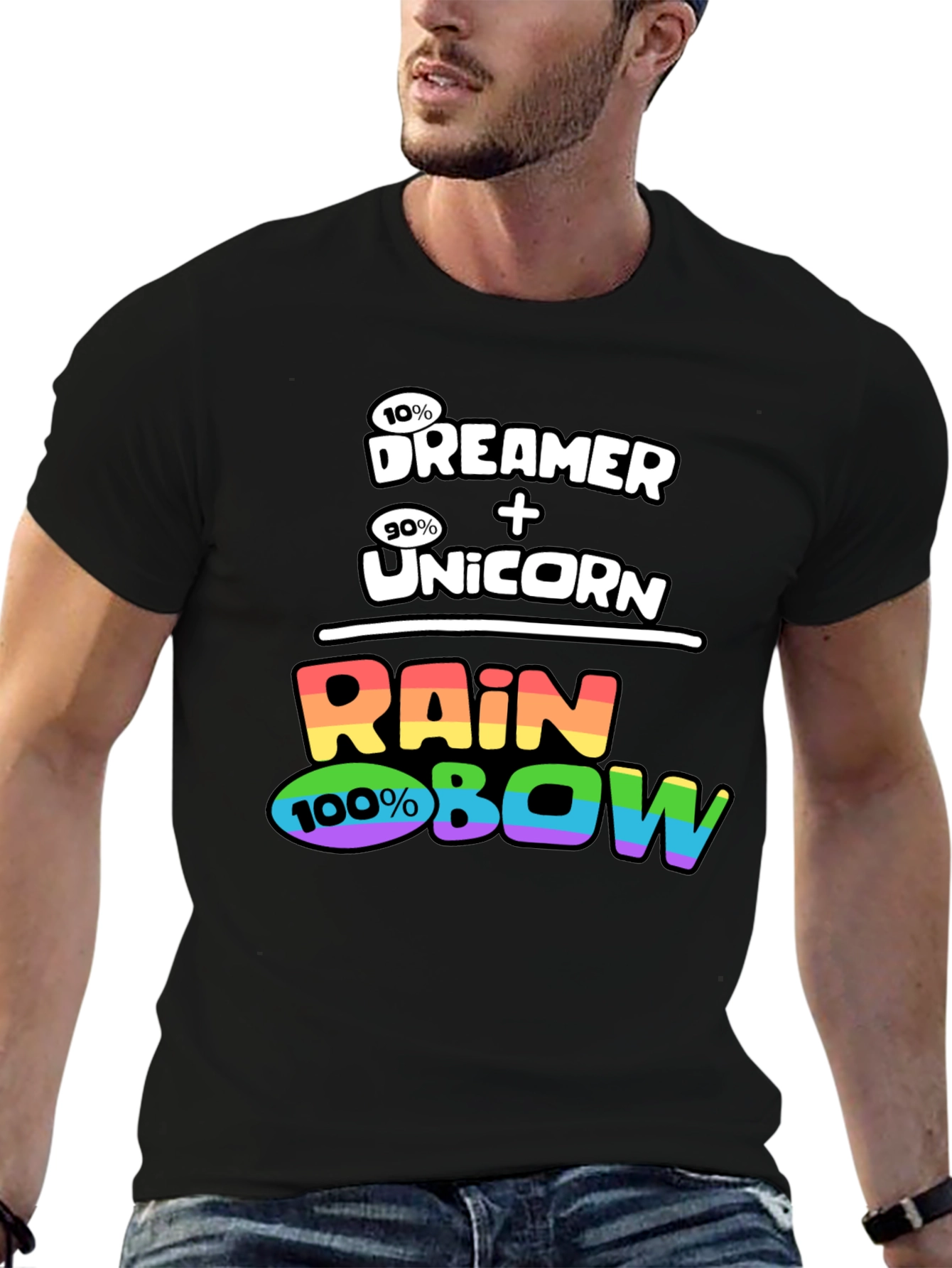 Black Dreamer Unicorn Rainbow Graphic T-Shirt view 6