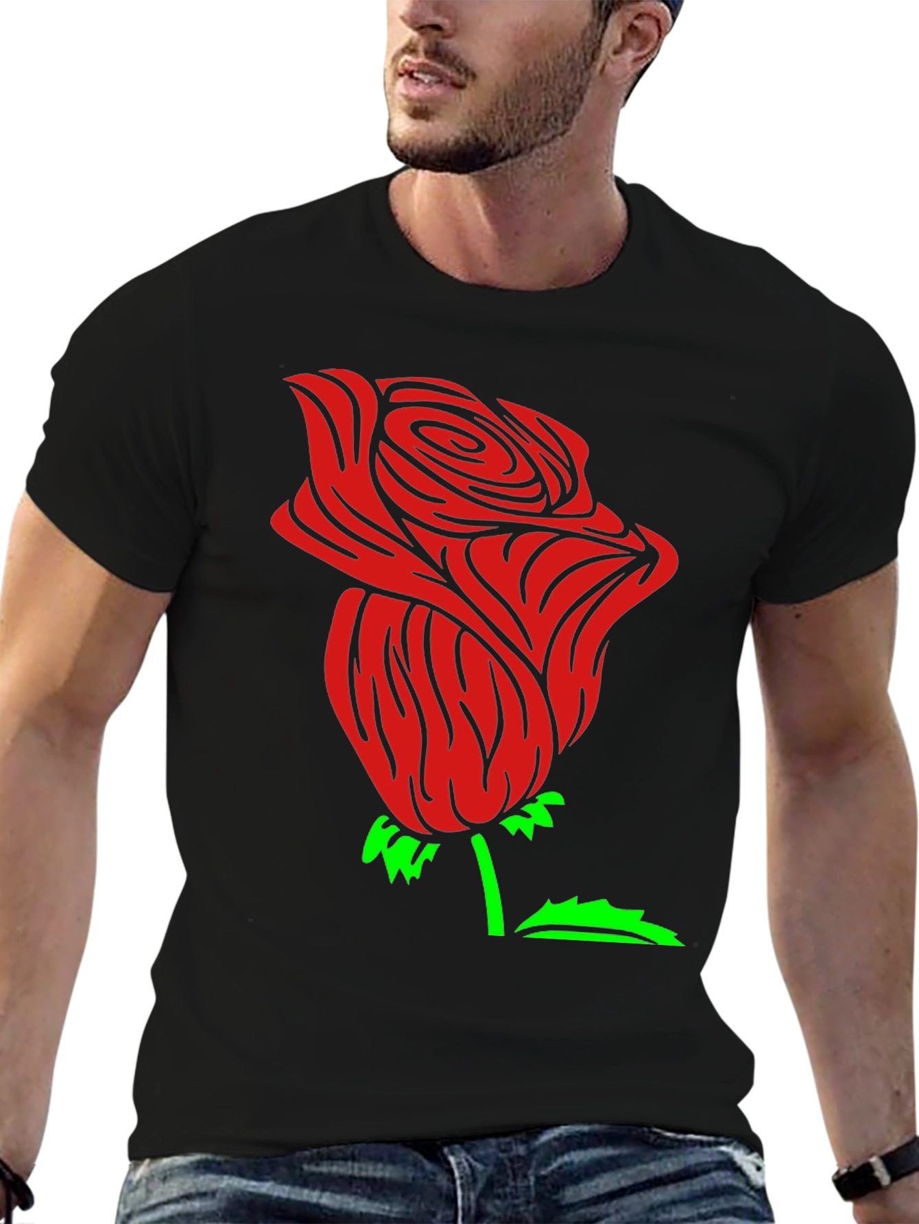 Black Red Rose Graphic Black Tee Shirt view 6