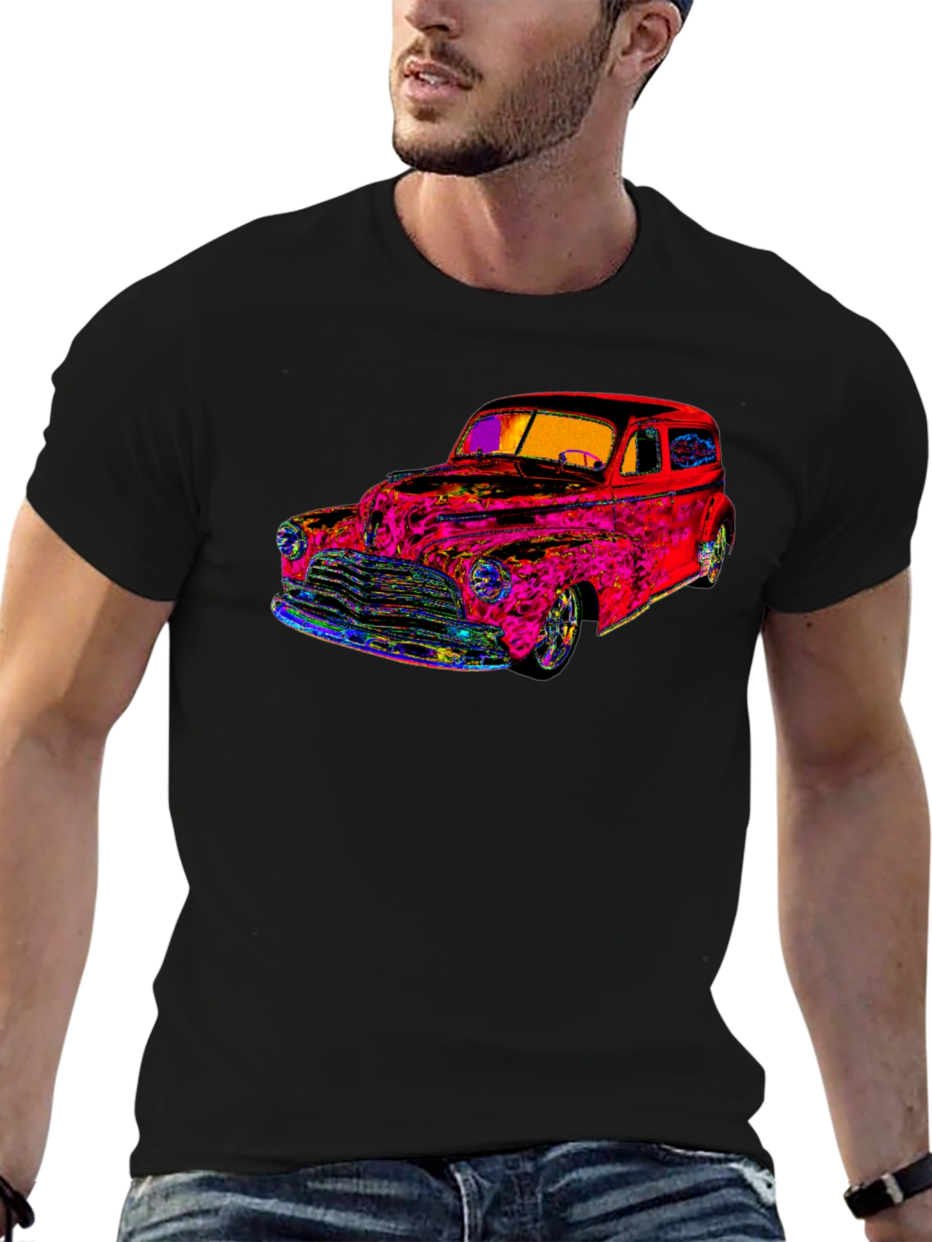 Black Vibrant Classic Car Graphic Tee - Stylish & Unique view 6