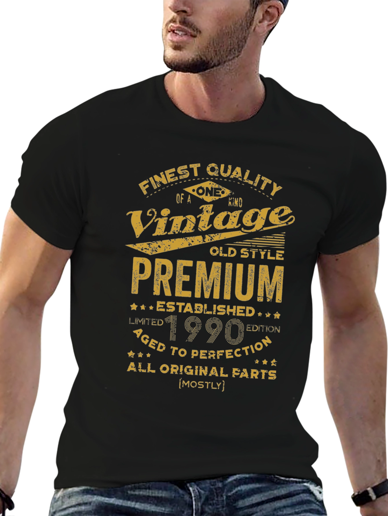 Black Vintage 1990 Premium Black Graphic T-Shirt view 6