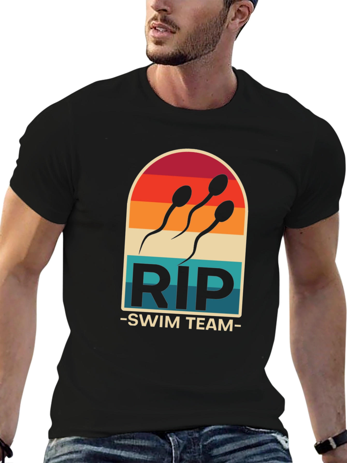 Black RIP Swim Team T-Shirt - Funny Sperm Design Tee view 6