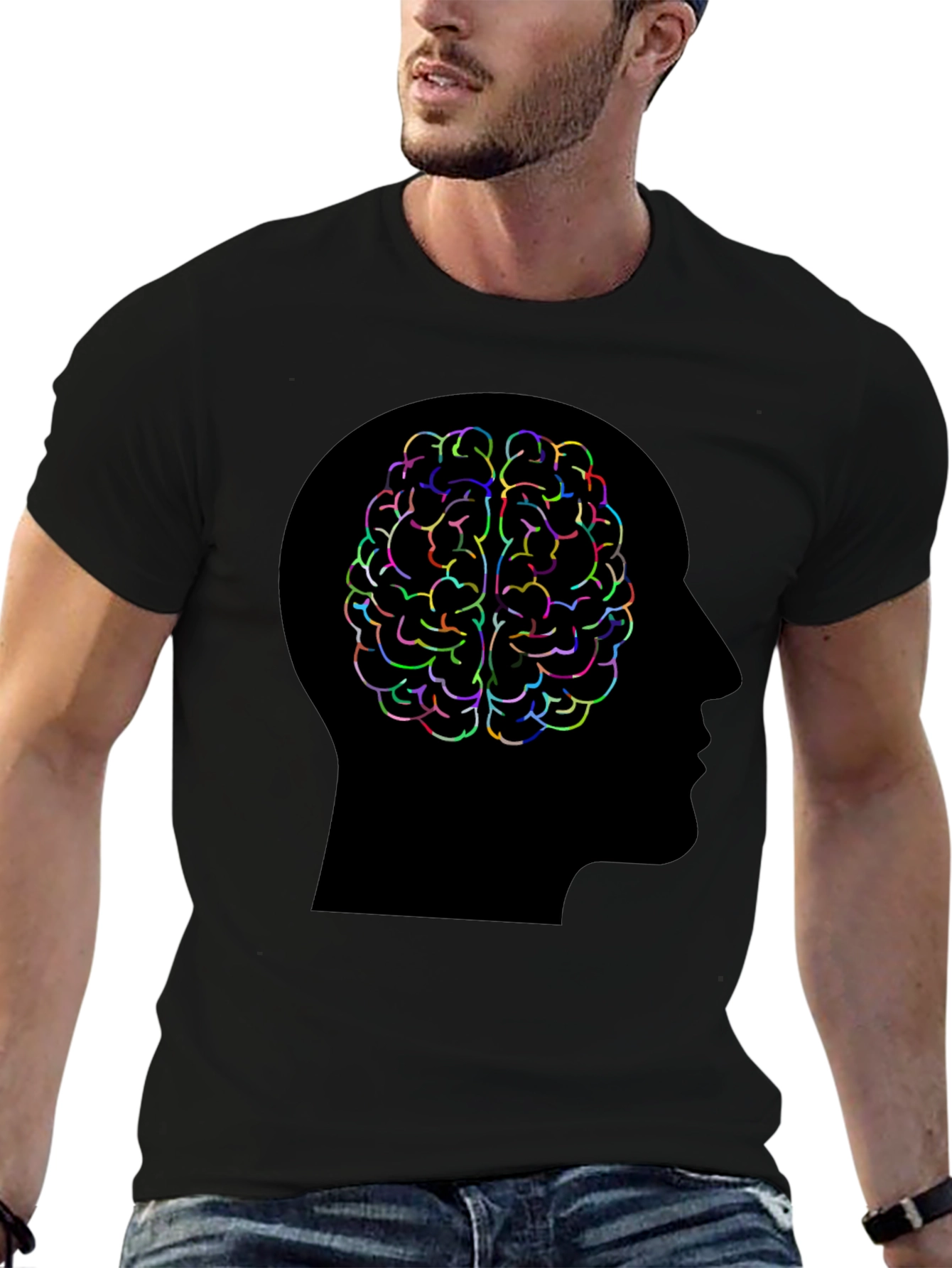 Black Brain Power T-Shirt - Colorful Mind Design view 6