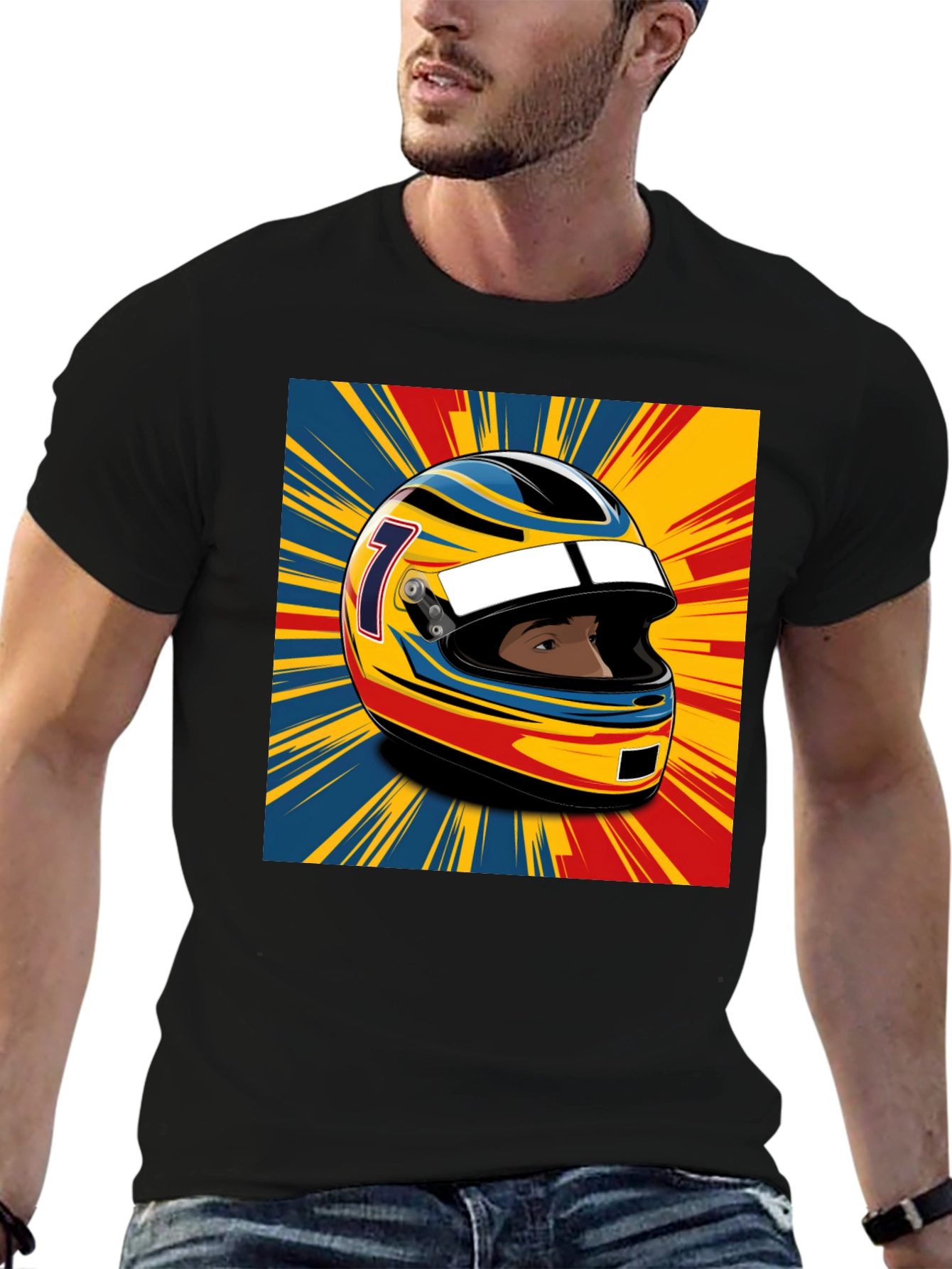 Black Racing Helmet Graphic T-Shirt - Stylish Motorsport Apparel view 6