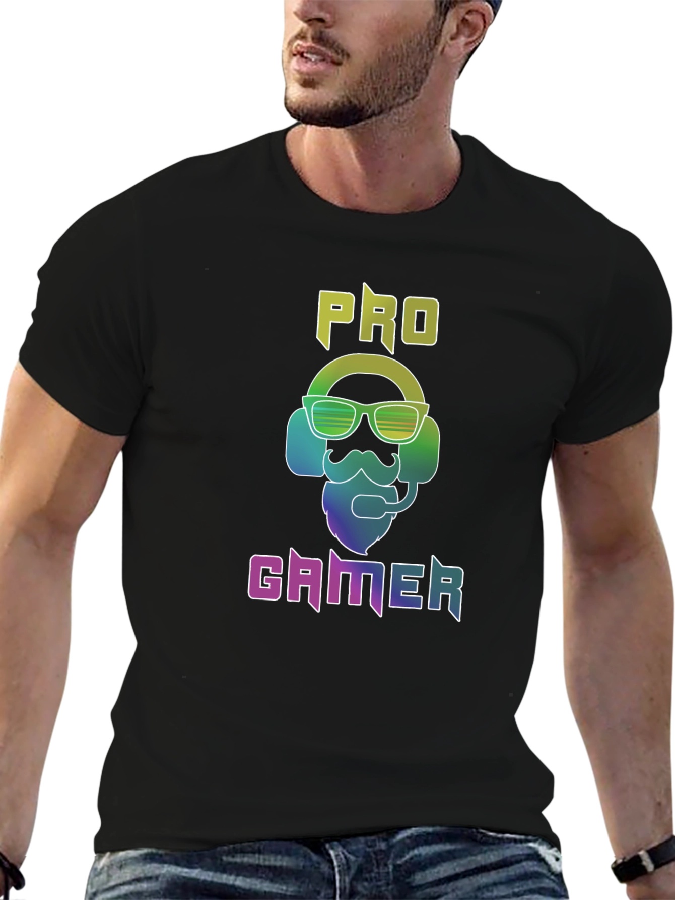 Black Pro Gamer T-Shirt - Black Cotton Tee with Colorful Graphic view 6