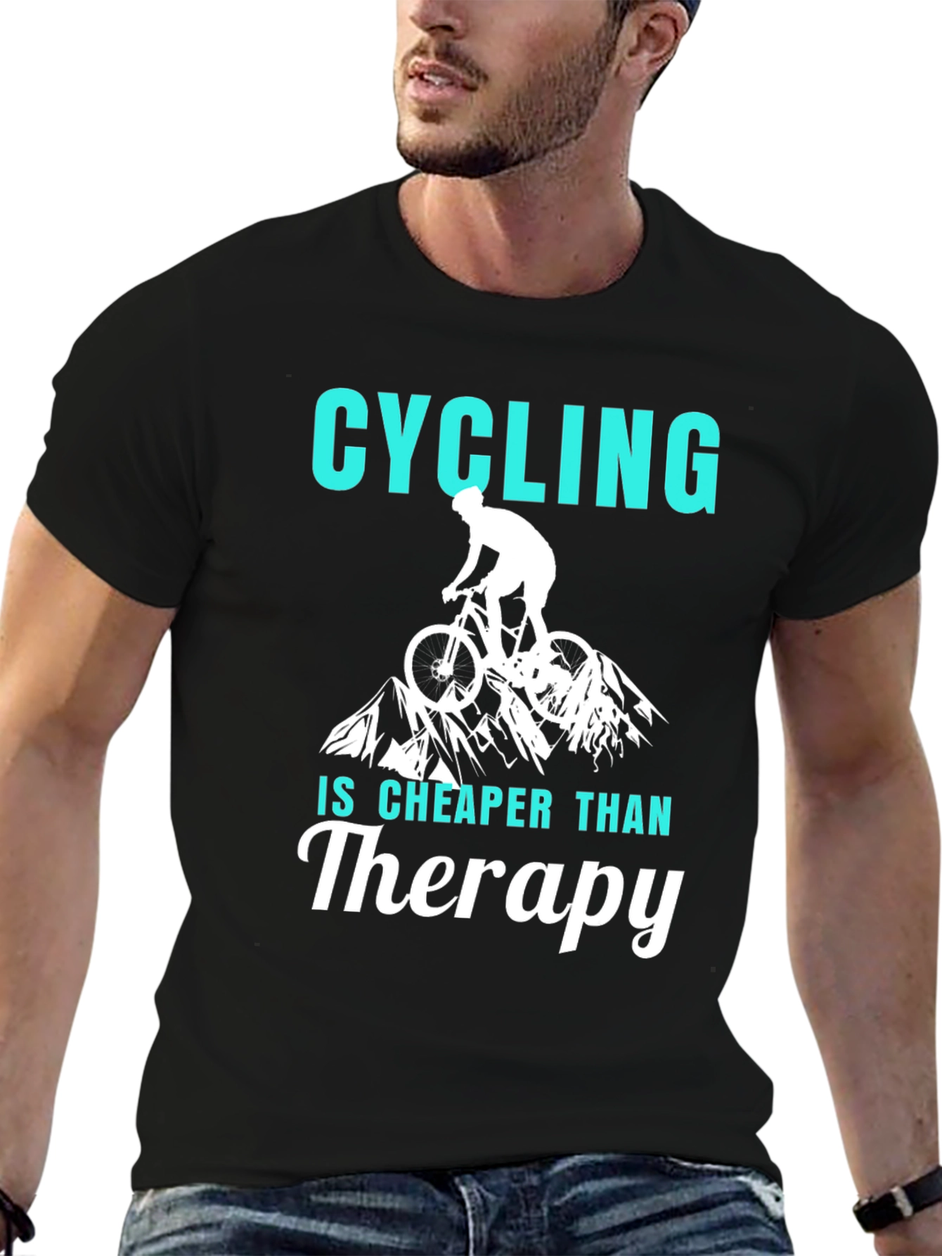 Black Cycling Cheaper Than Therapy Graphic T-Shirt view 6