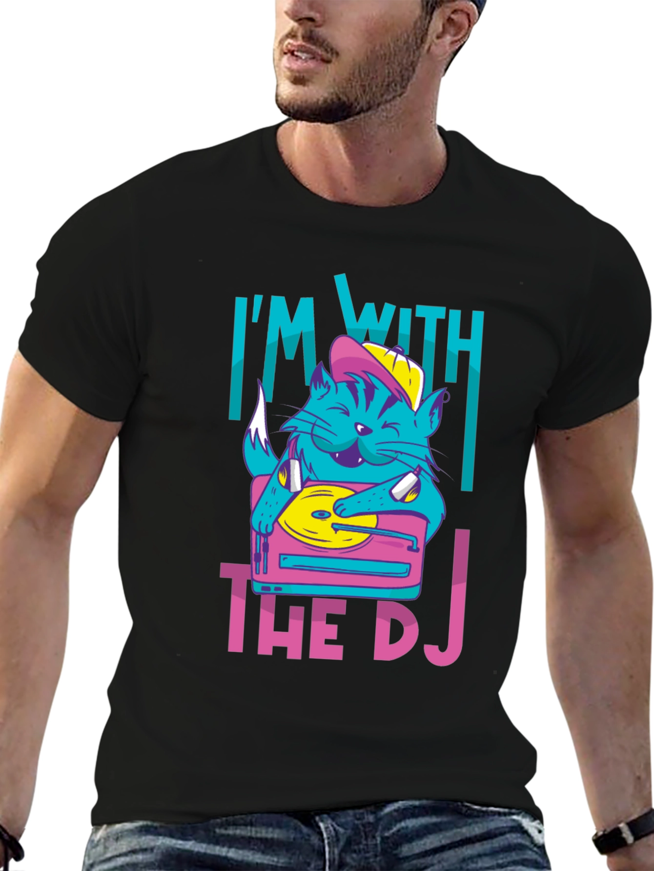 Black I'm With The DJ Cat Graphic T-Shirt view 6