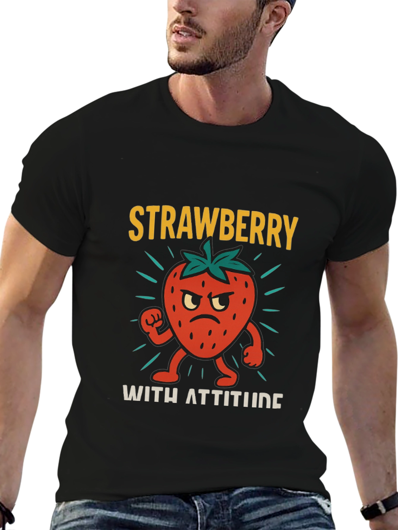 Black Strawberry With Attitude Graphic T-Shirt view 6