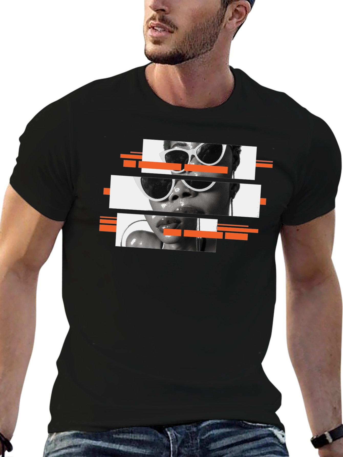 Black Modern Glitch Graphic Tee - Cool Black T-Shirt view 6