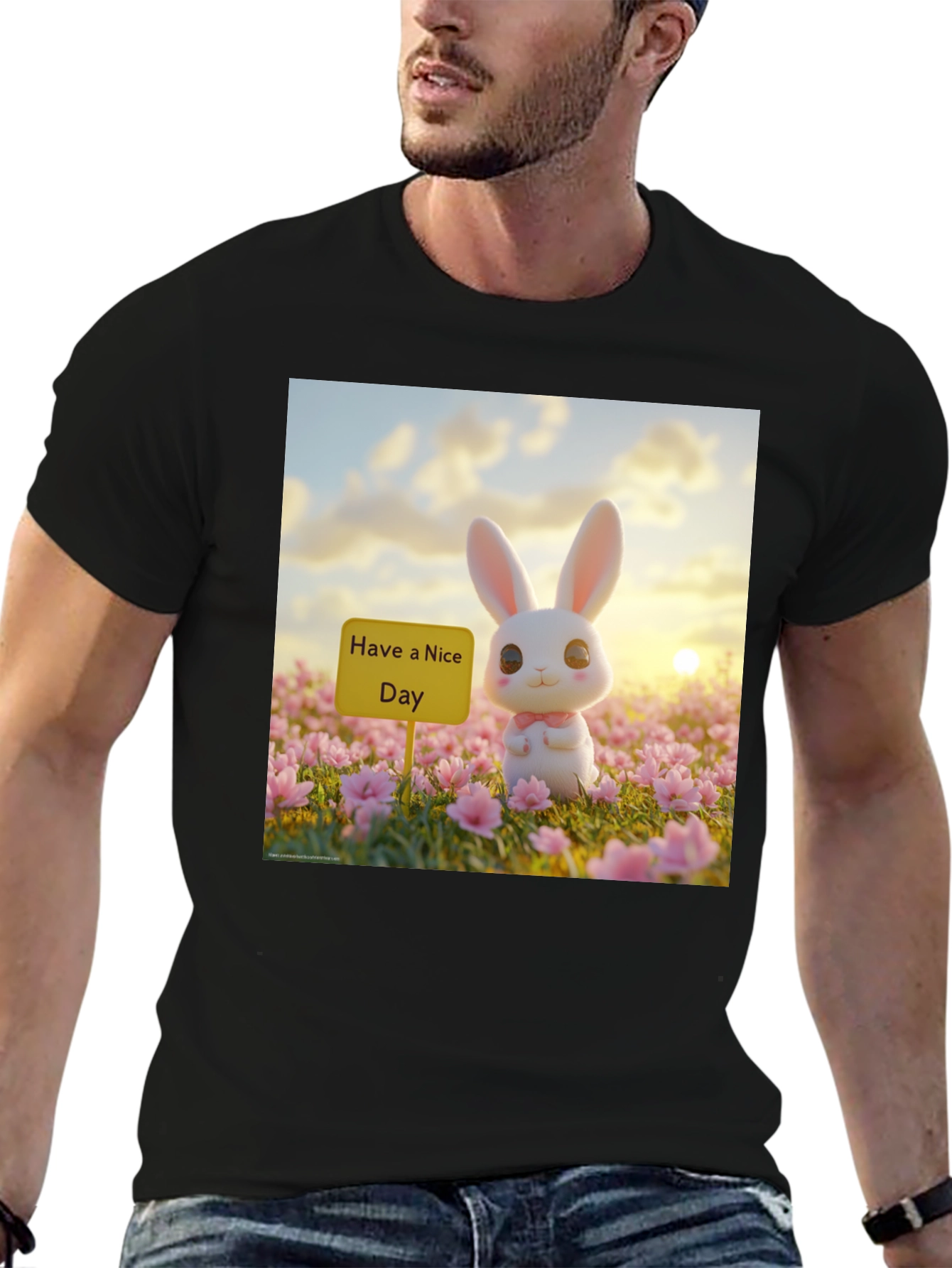 Black Cute Bunny 'Have a Nice Day' Graphic Tee view 6
