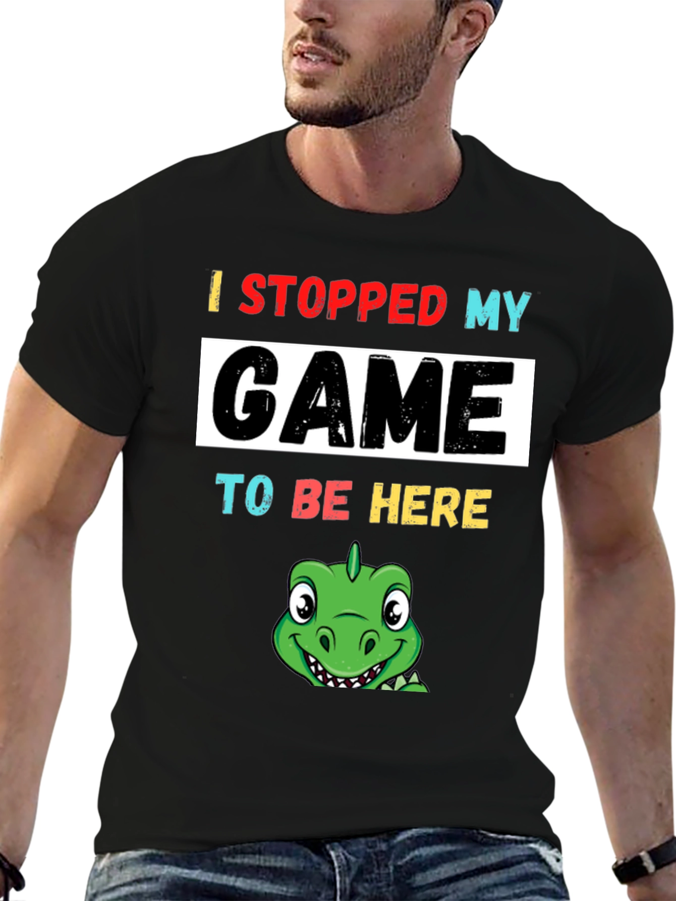 Black Gamer Dino T-Shirt: Stopped My Game To Be Here view 6
